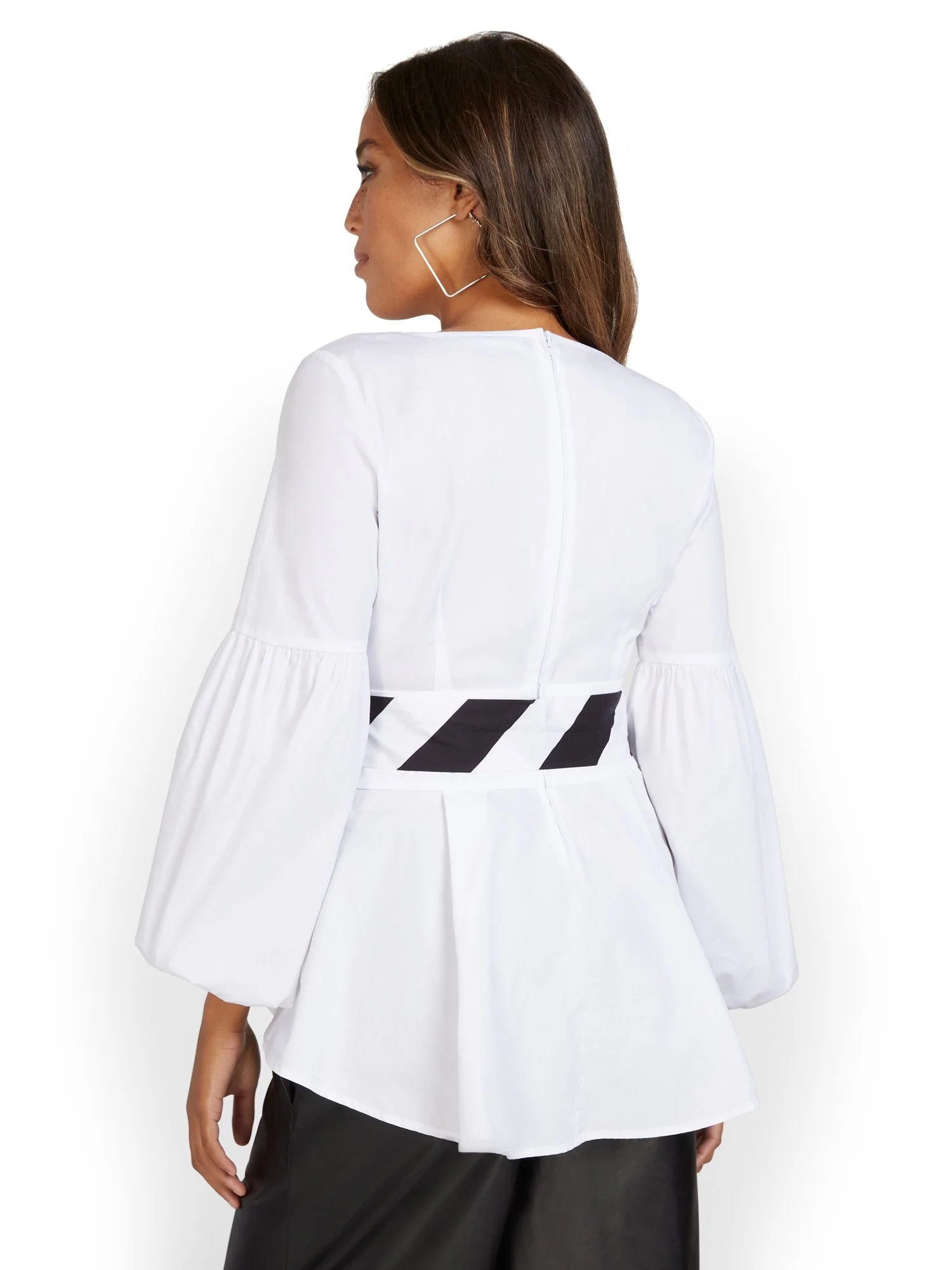 Balloon-Sleeve Belted Poplin Top - Image 3