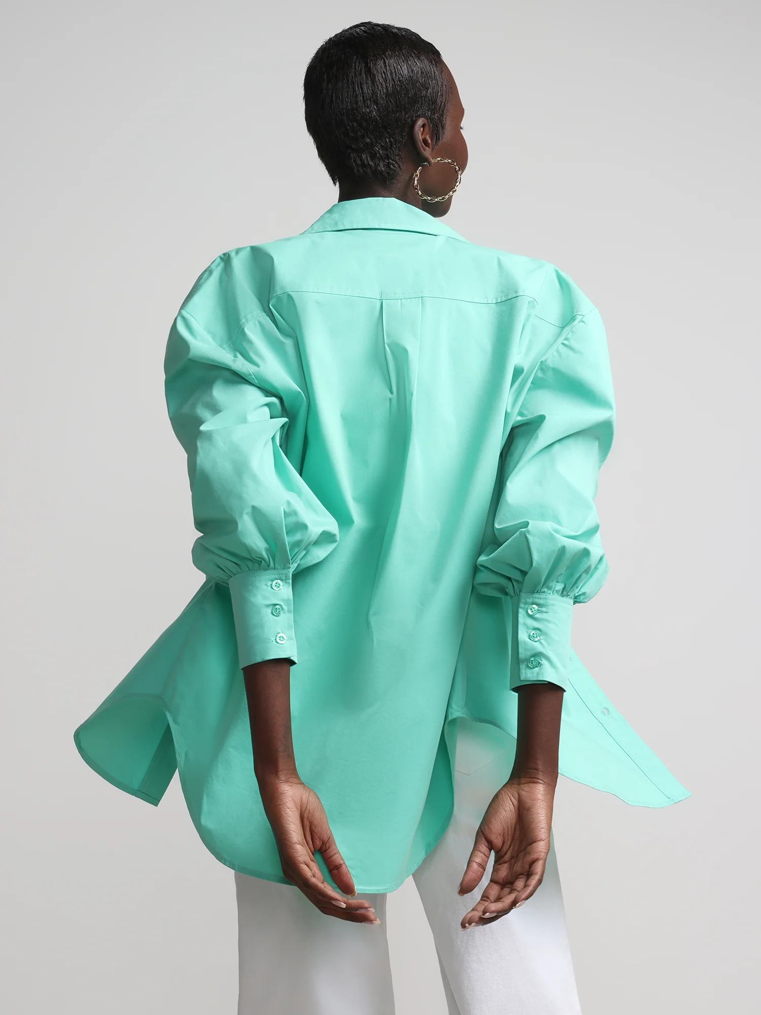 Balloon-Sleeve Oversized Boyfriend Poplin Shirt - Image 14