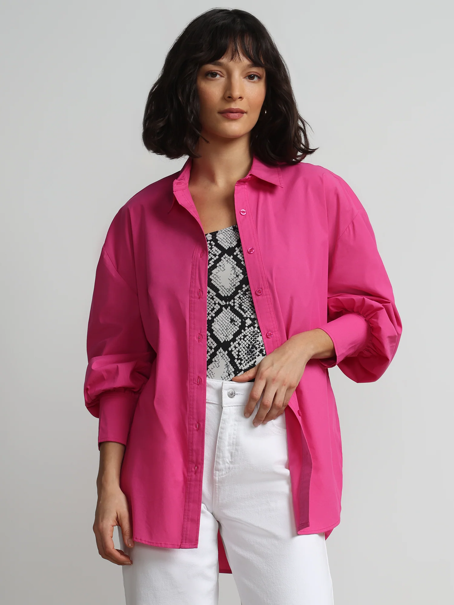 Balloon-Sleeve Oversized Boyfriend Poplin Shirt - Image 17