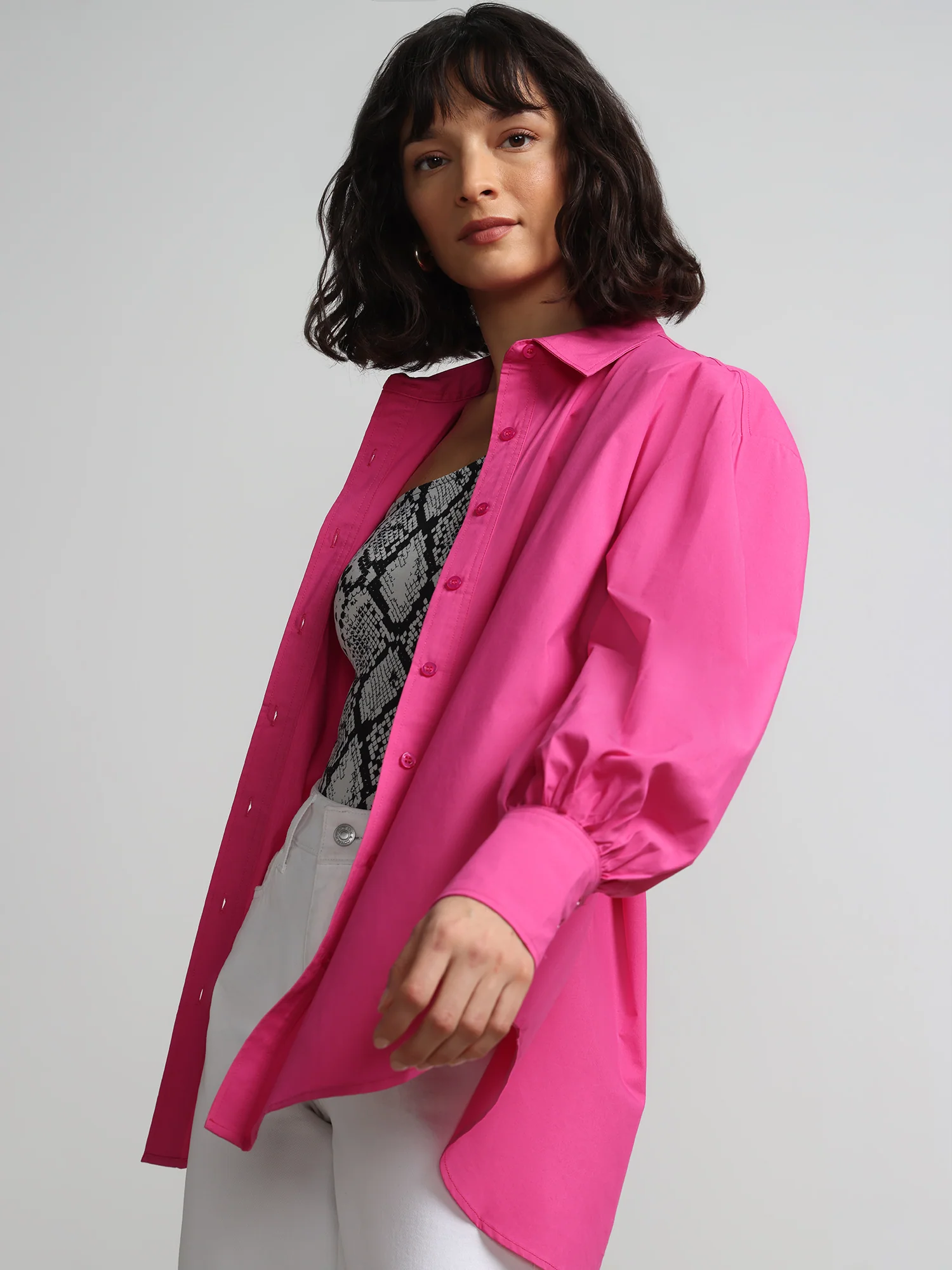 Balloon-Sleeve Oversized Boyfriend Poplin Shirt - Image 19
