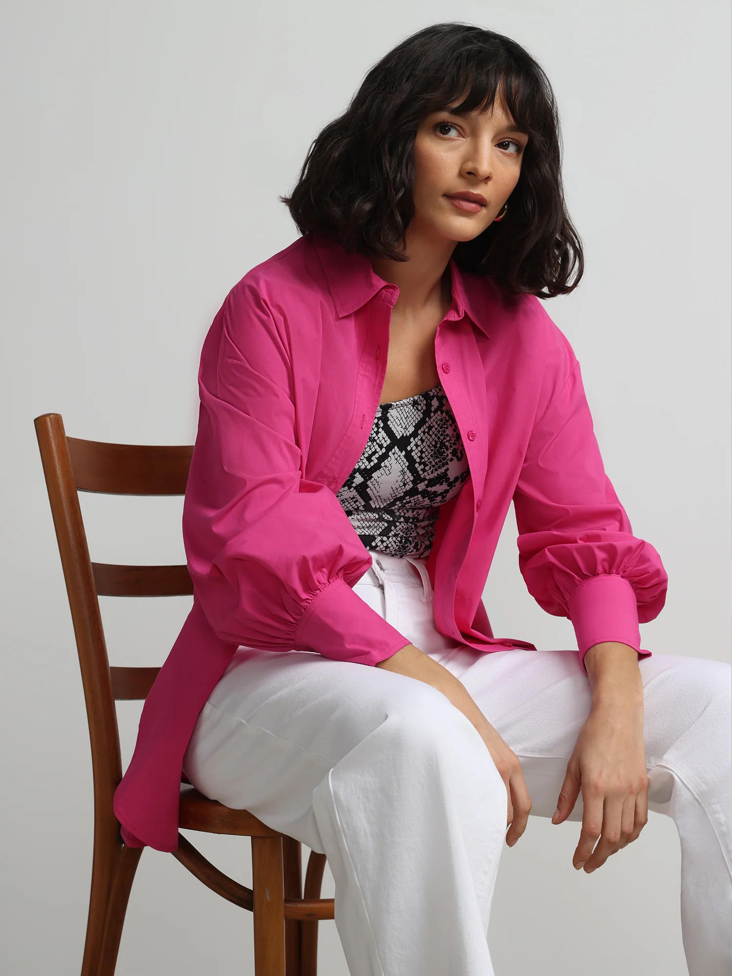 Balloon-Sleeve Oversized Boyfriend Poplin Shirt - Image 20
