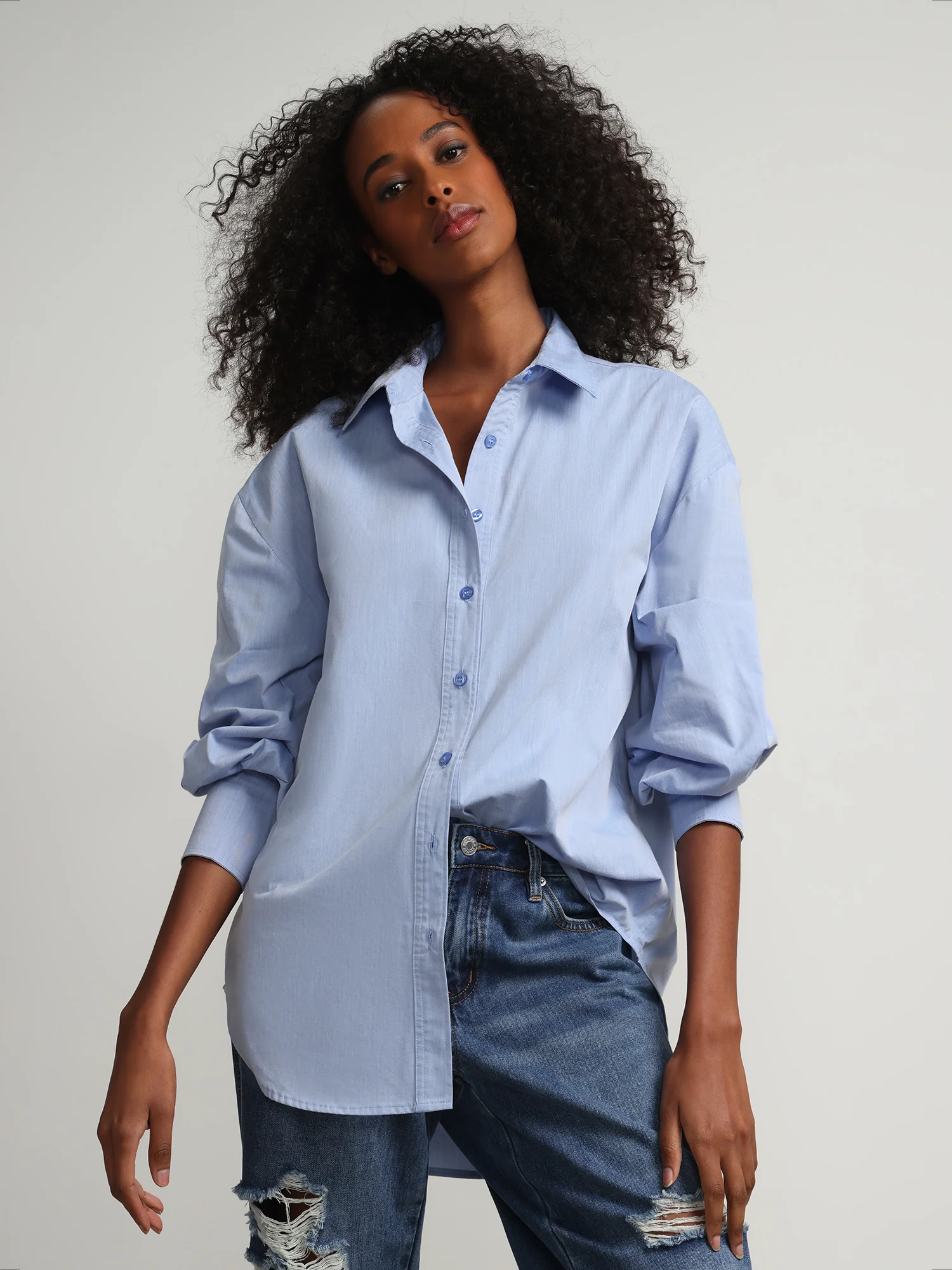 Balloon-Sleeve Oversized Boyfriend Poplin Shirt - Image 6