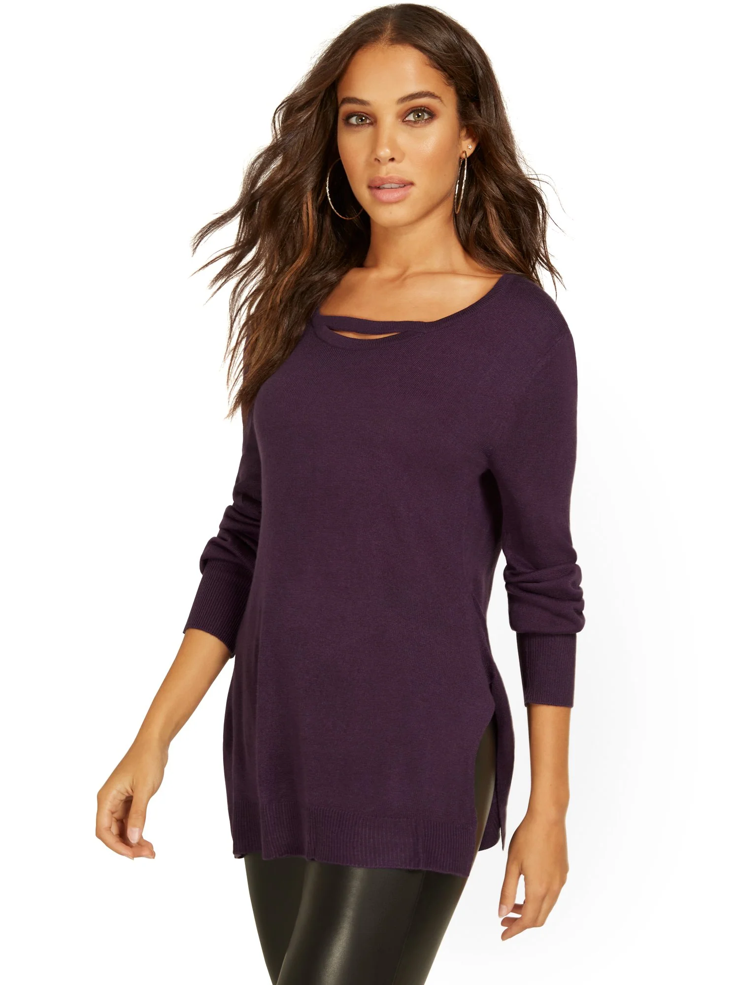 Balloon-Sleeve Tunic Sweater - Image 2