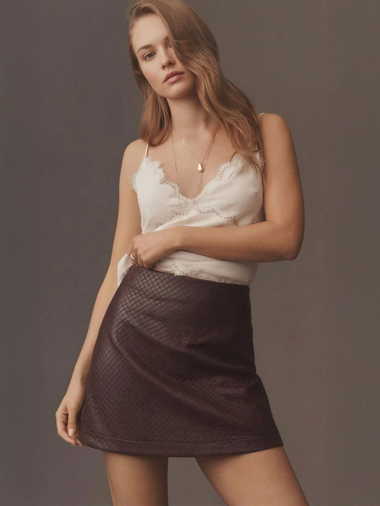 Basket Weave Faux Leather Mini Skirt