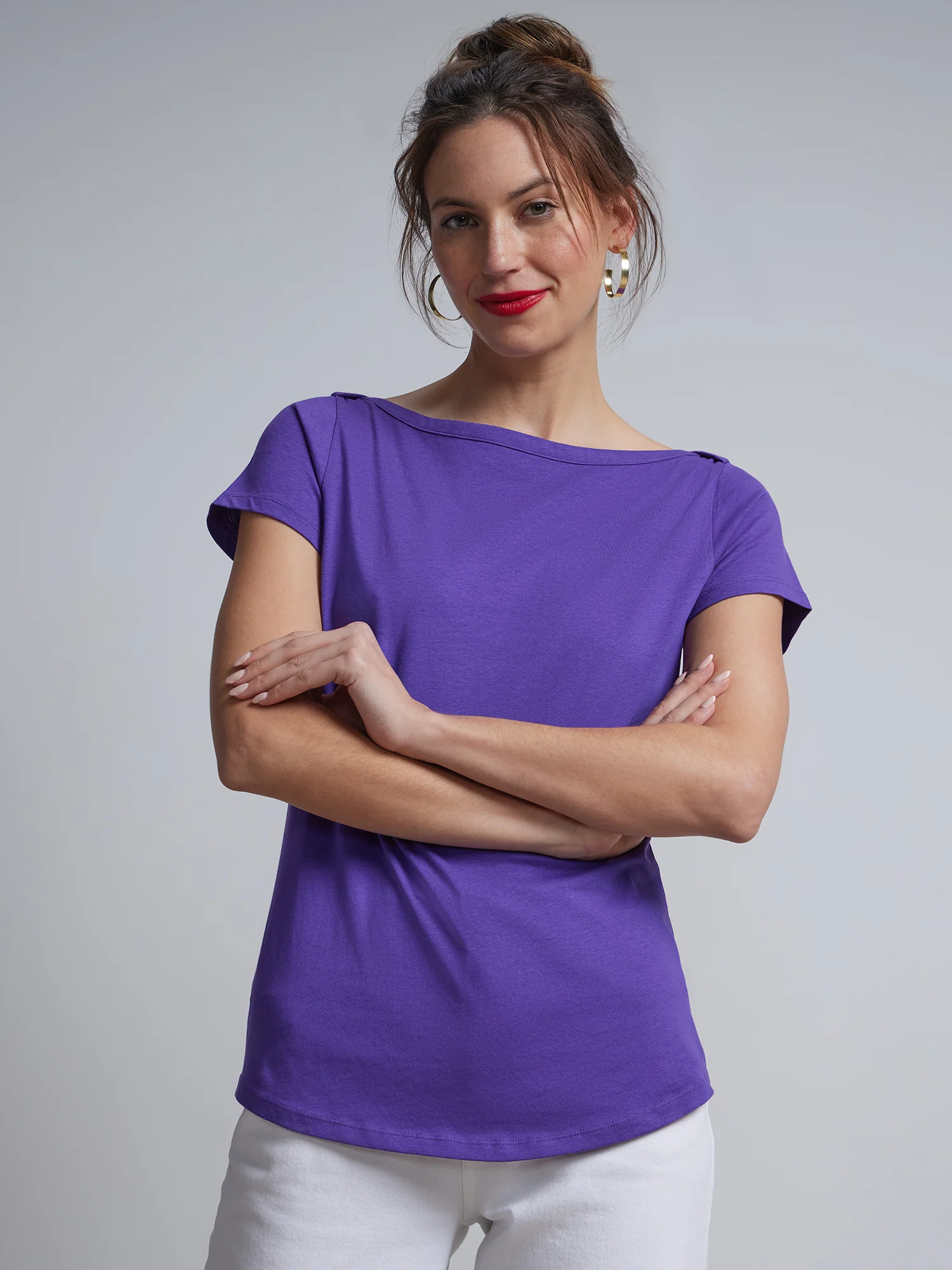Boat Neck Short Sleeves Basic T-Shirt - Image 21