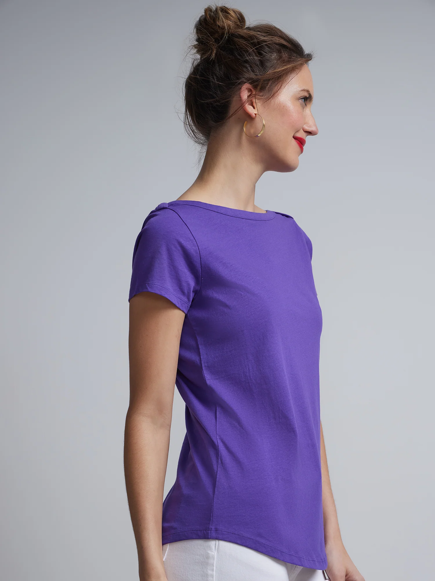Boat Neck Short Sleeves Basic T-Shirt - Image 22
