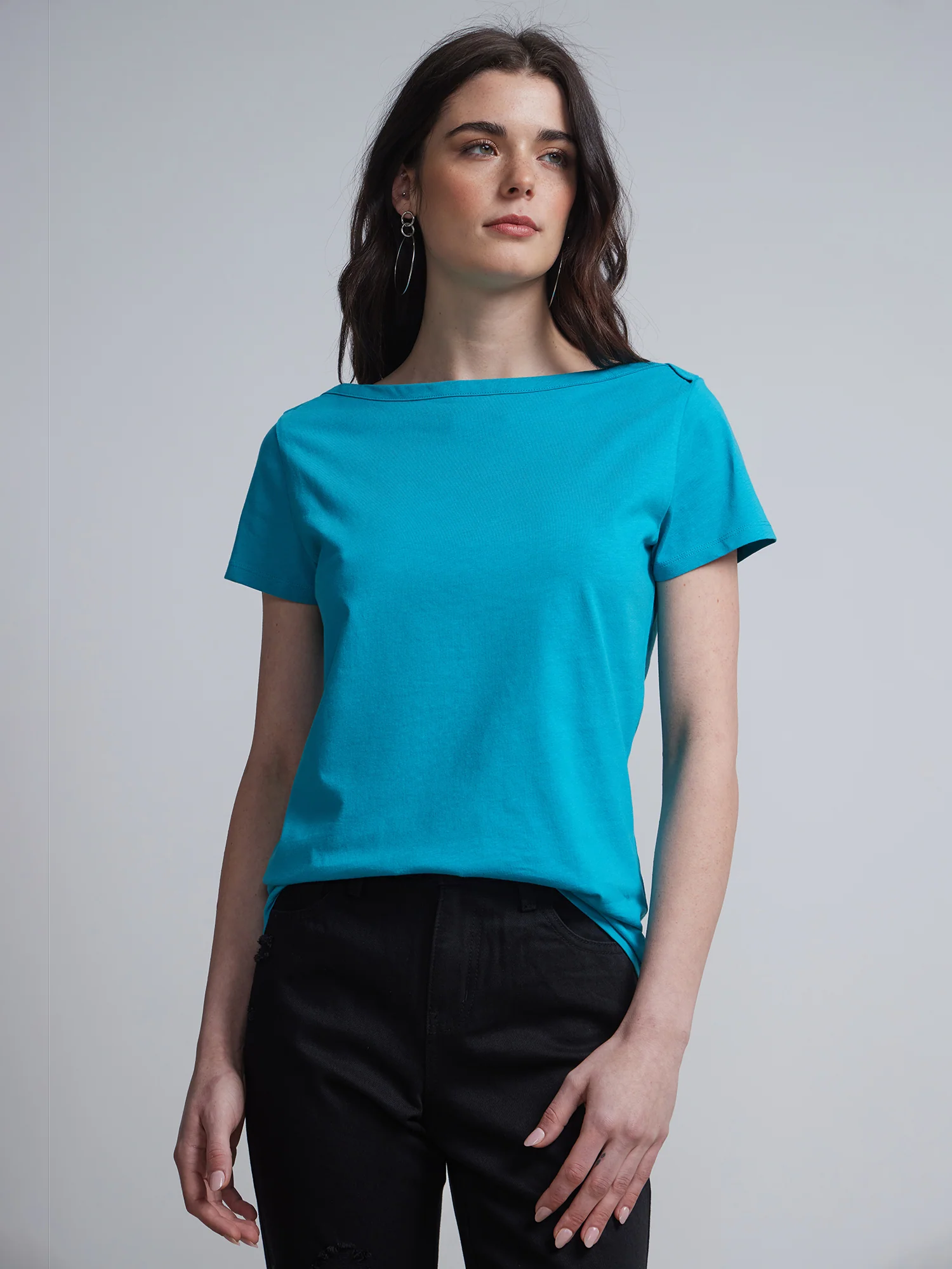 Boat Neck Short Sleeves Basic T-Shirt - Image 25
