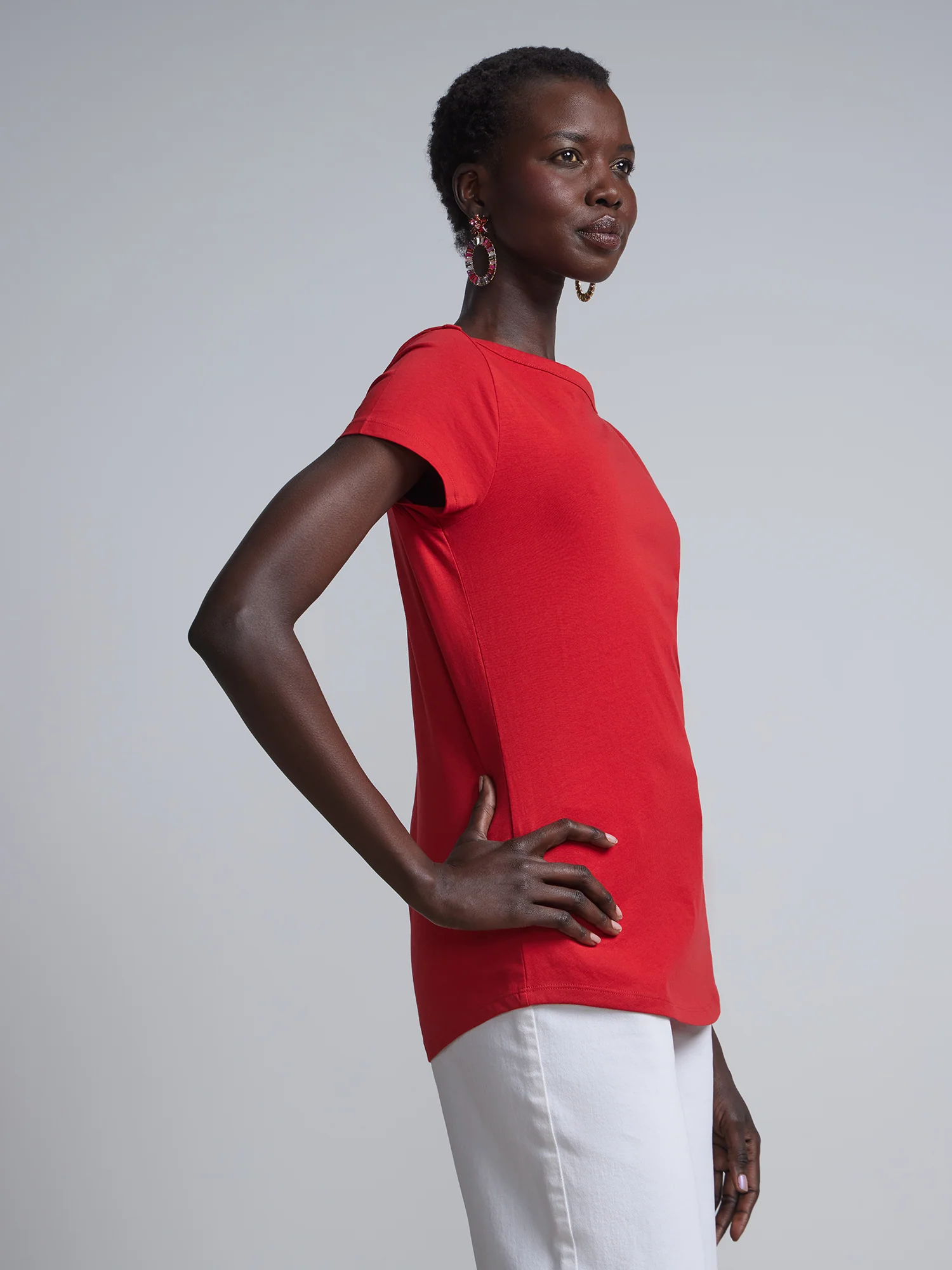 Boat Neck Short Sleeves Basic T-Shirt - Image 30