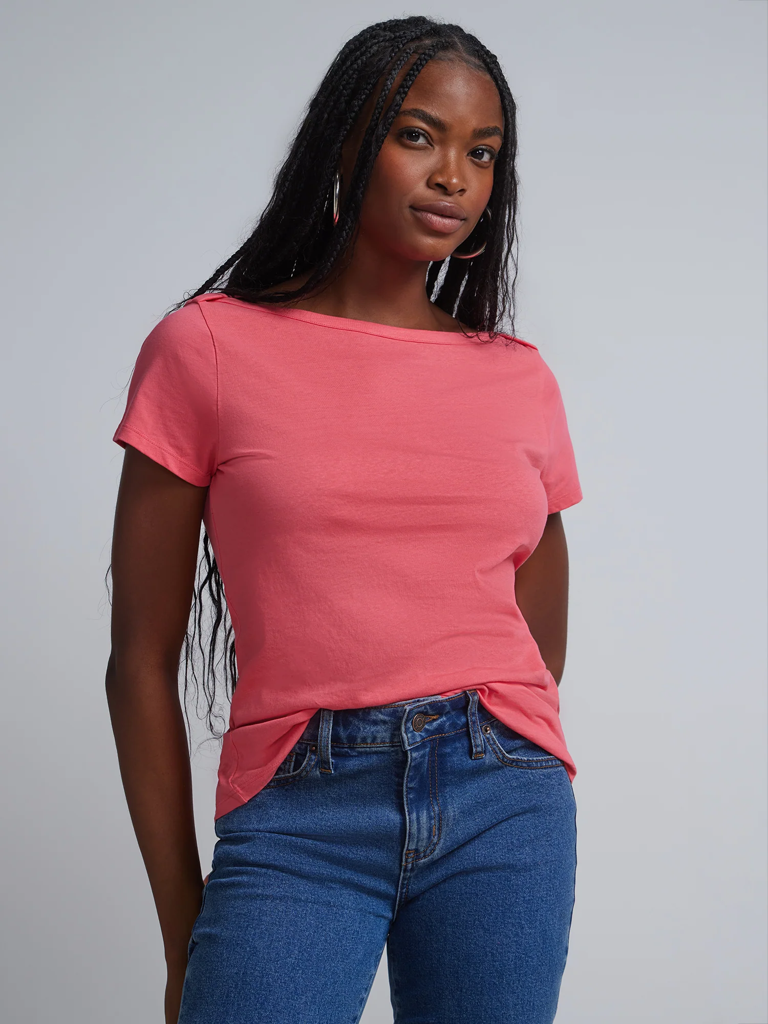 Boat Neck Short Sleeves Basic T-Shirt - Image 37