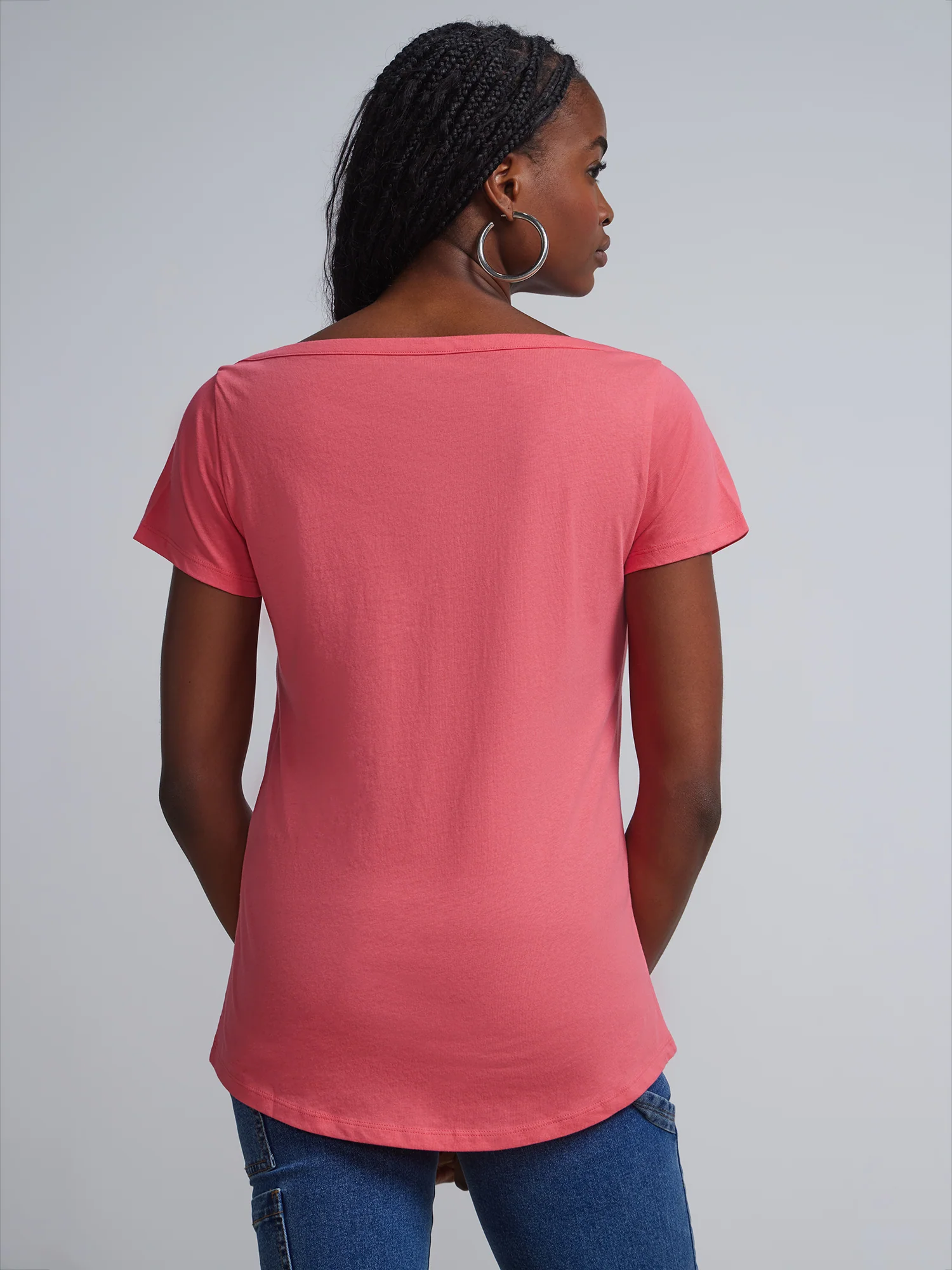 Boat Neck Short Sleeves Basic T-Shirt - Image 39