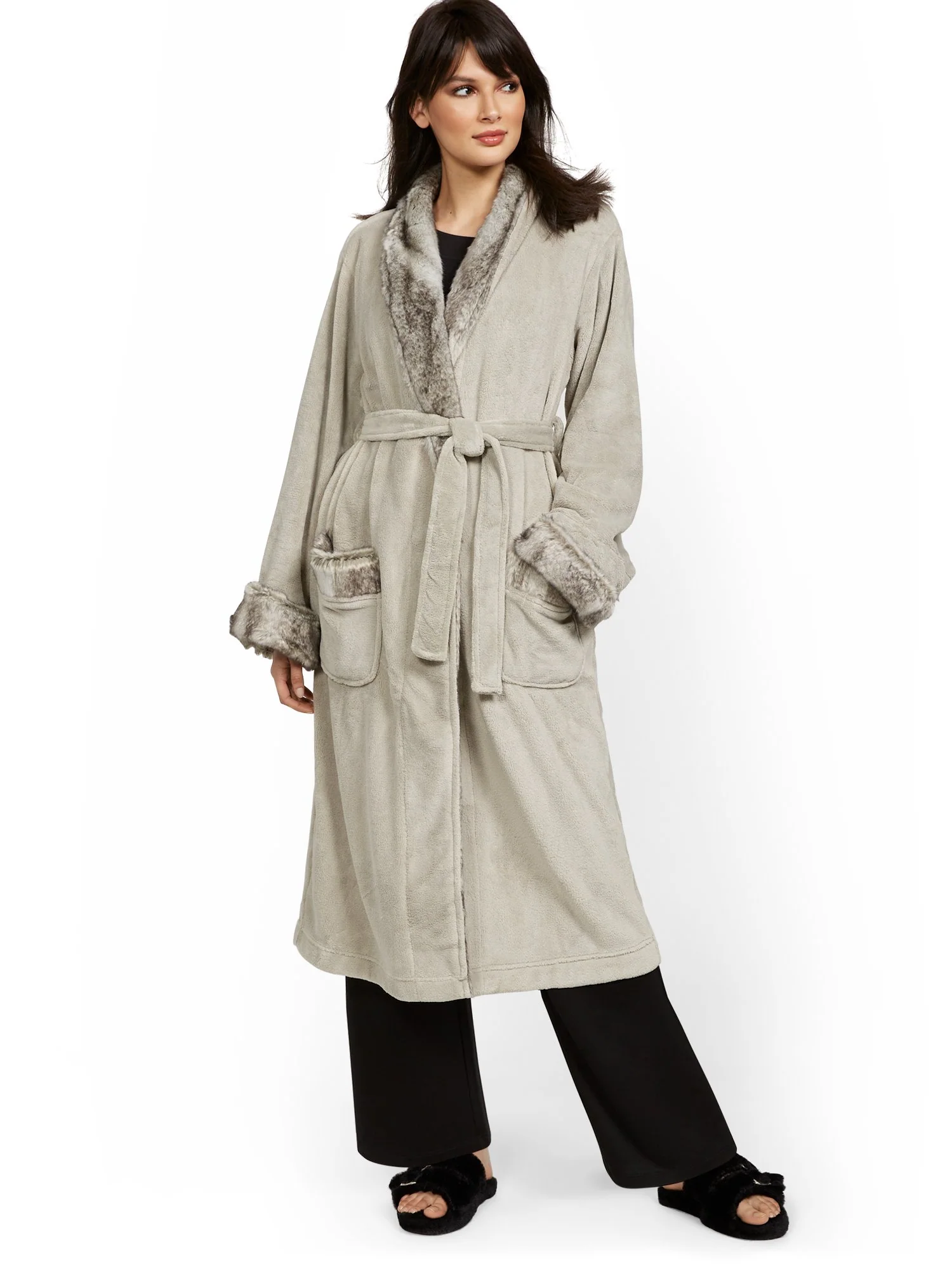 Belgian Faux-Fur Sherpa Trim Fleece Robe - NY&C x Chic Home - Image 5