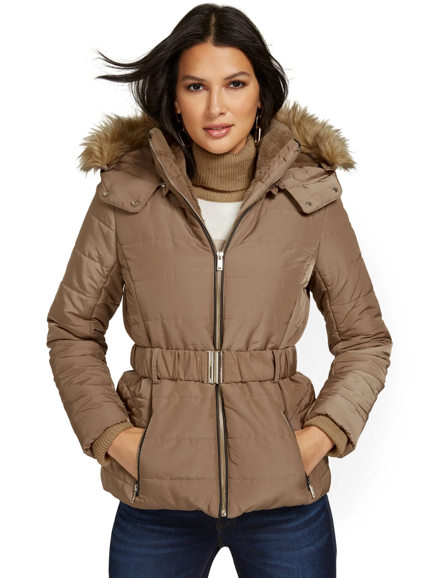 Belted & Hooded Puffer Jacket - Image 18
