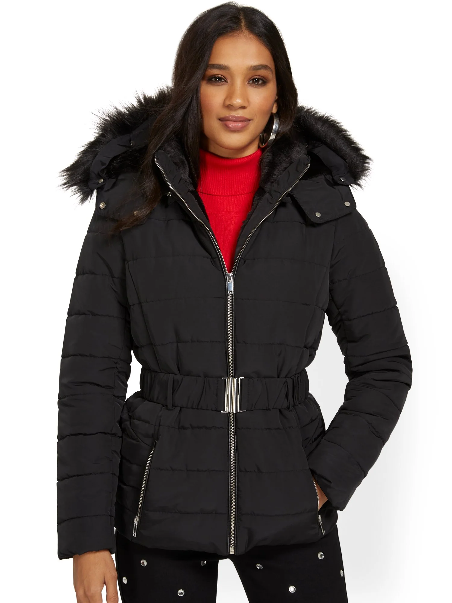 Belted & Hooded Puffer Jacket - Image 2
