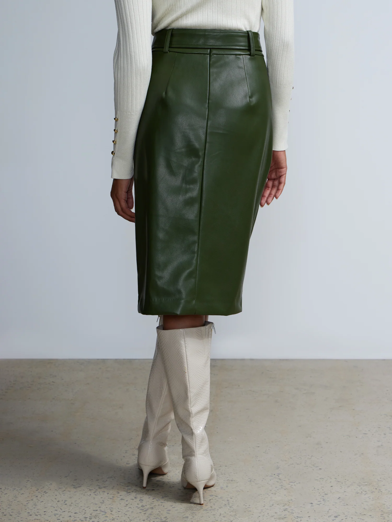 Faux Leather Pleated Wrap Pencil Skirt - Image 3