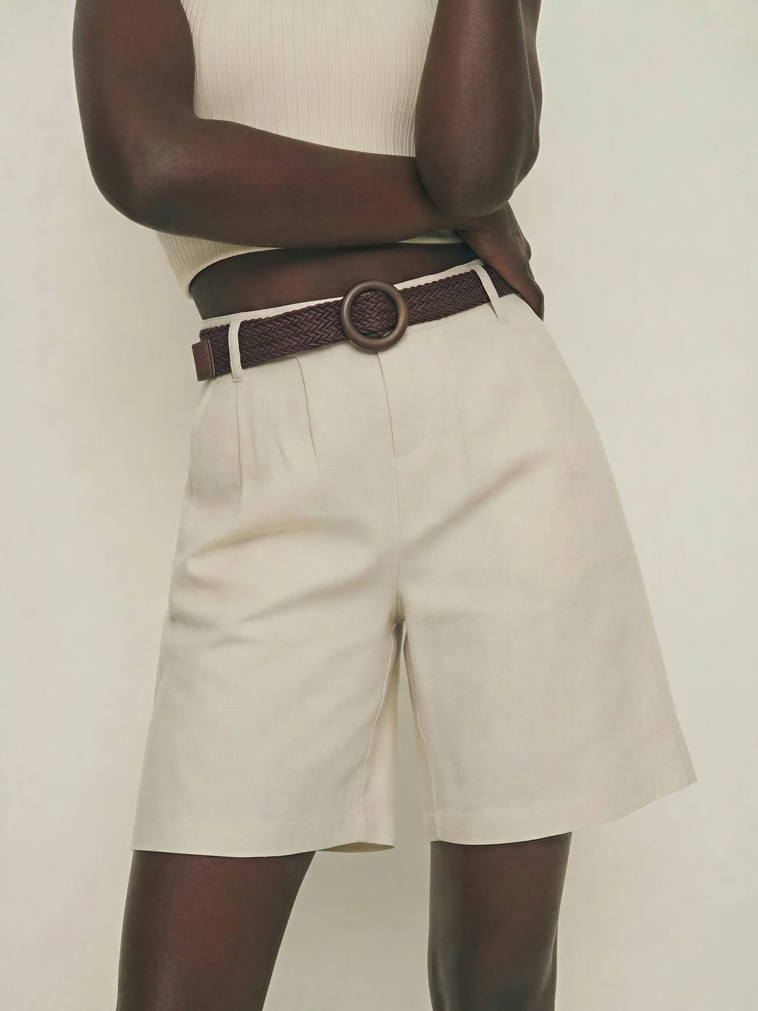 Belted Pleated Linen Blend Bermuda Shorts - Image 7
