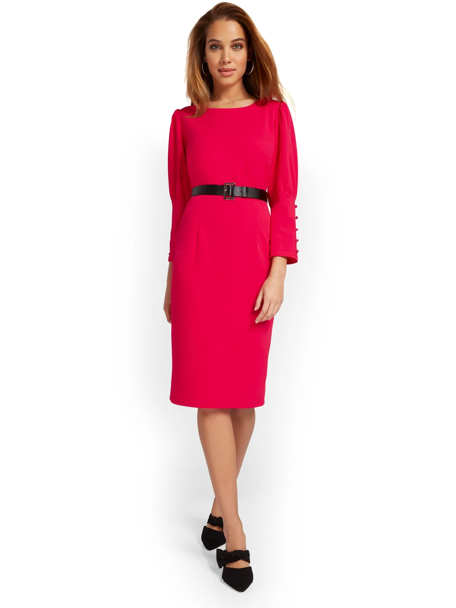 Belted Puff-Sleeve Sheath Dress - Magic Crepe® - Image 13