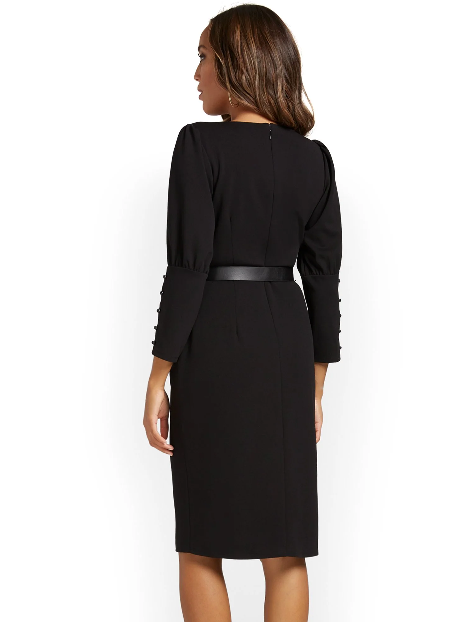 Belted Puff-Sleeve Sheath Dress - Magic Crepe® - Image 3