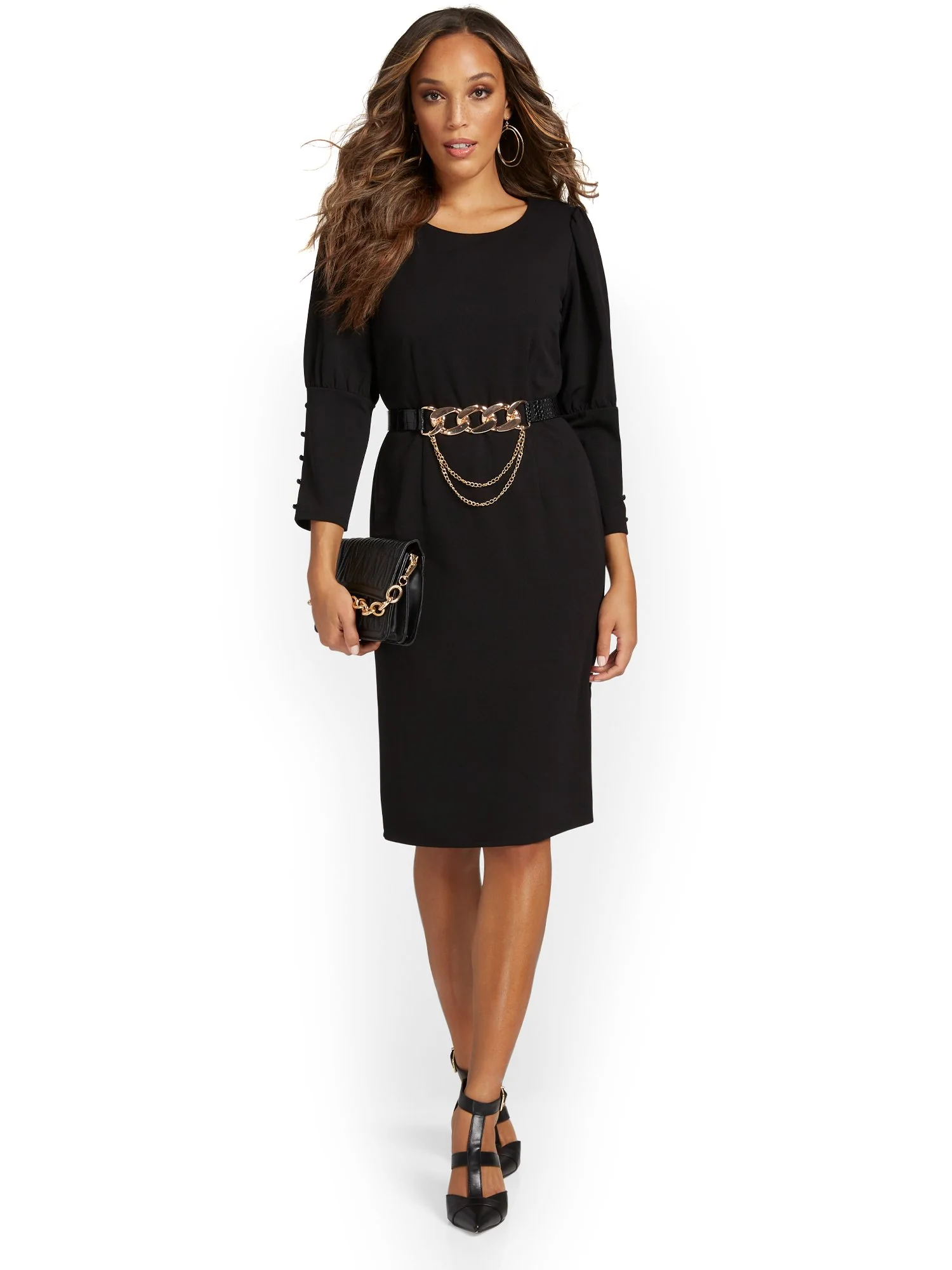 Belted Puff-Sleeve Sheath Dress - Magic Crepe® - Image 5