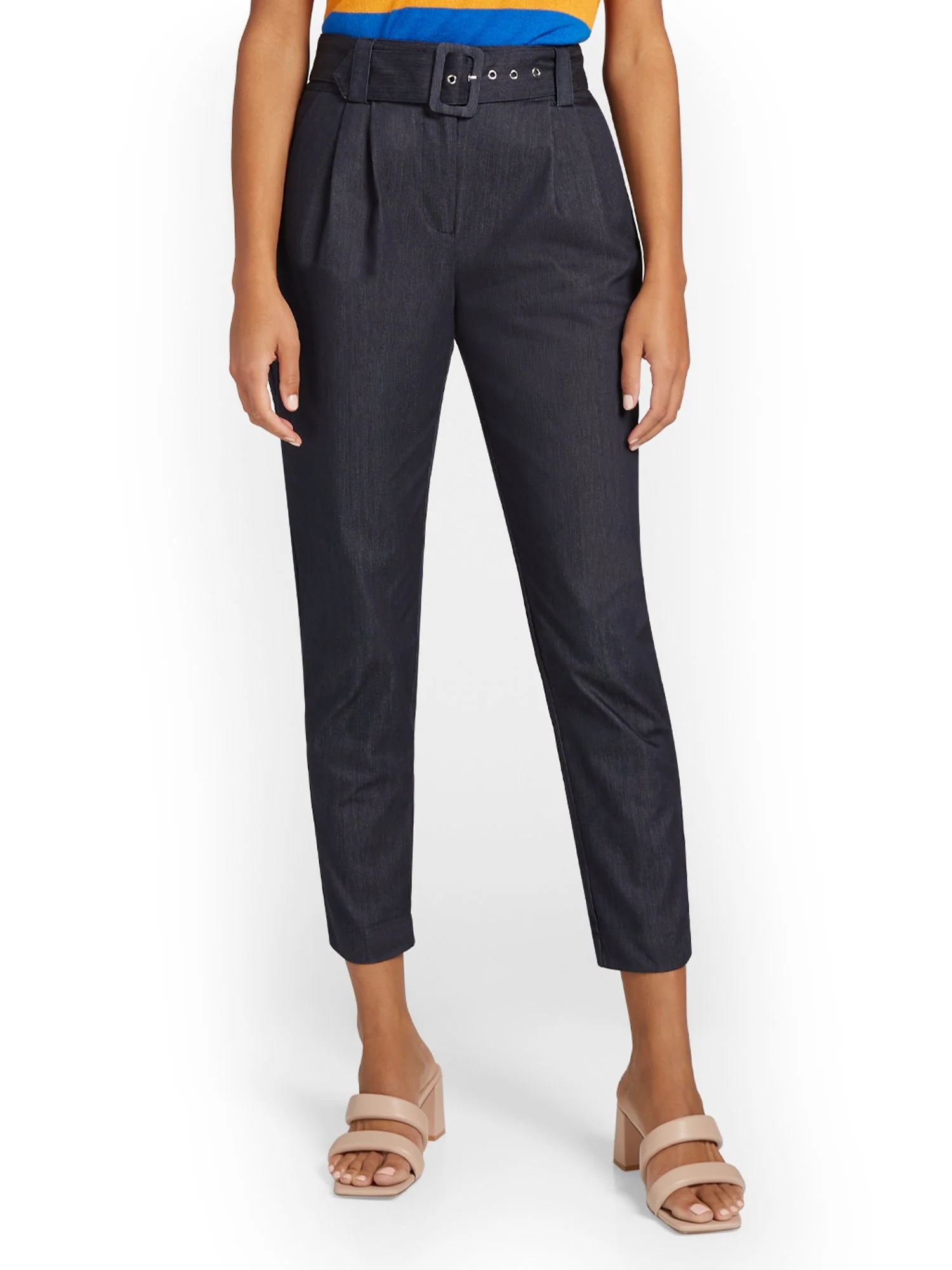 Belted Tapered Ankle Pant - Navy