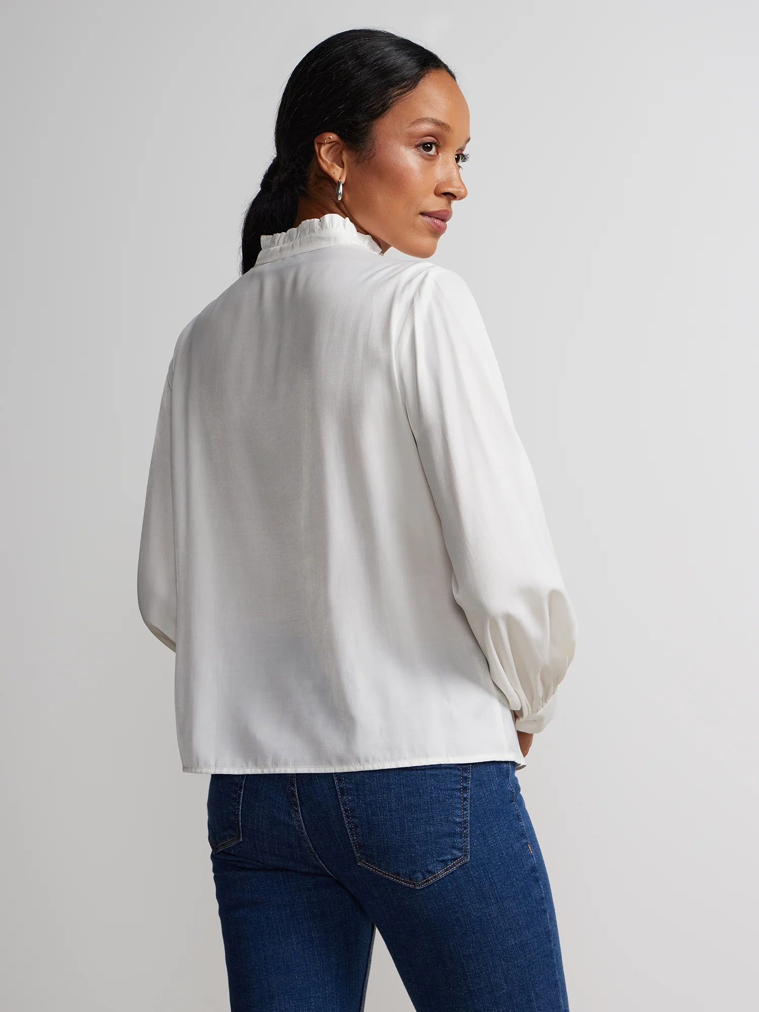 Bishop Sleeve Button-Front Voile Blouse - Image 8