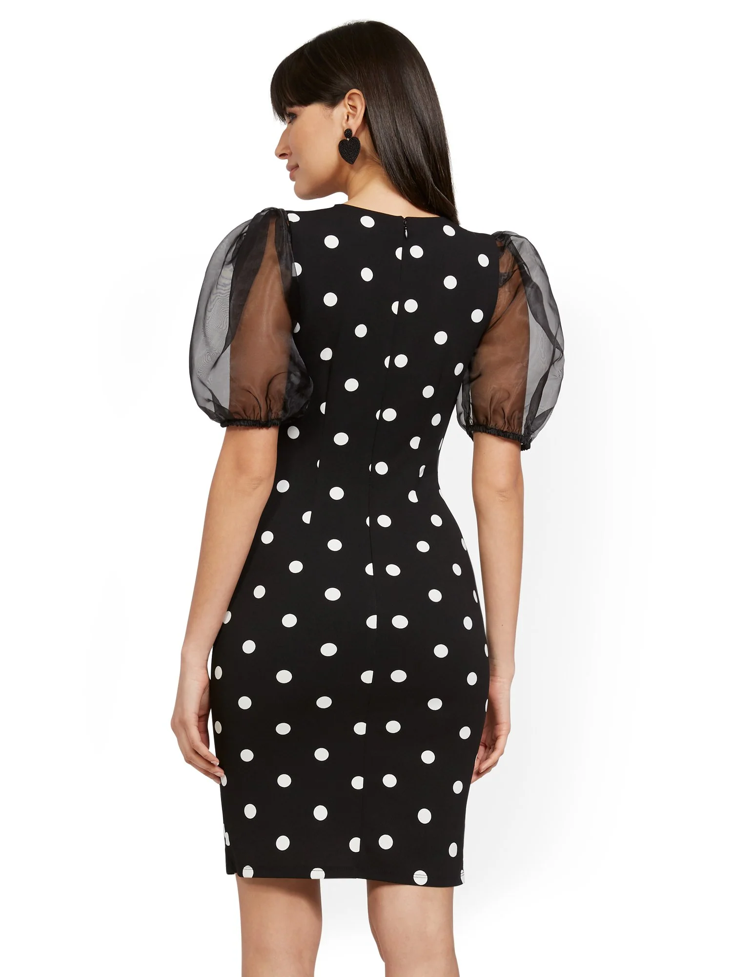 Black Organza-Sleeve Sheath Dress - Magic Crepe® - Image 3