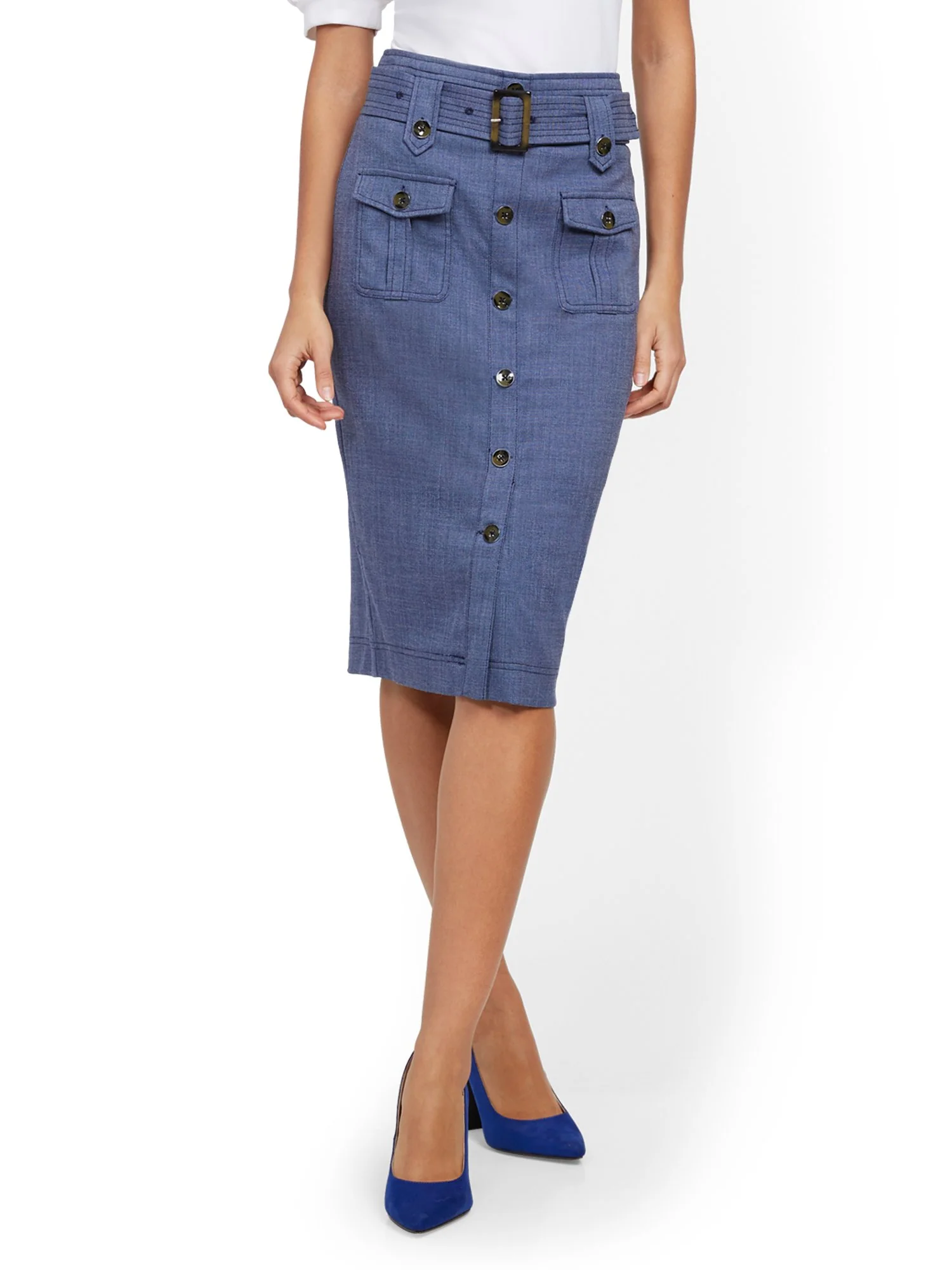 Blue Cargo-Pocket Pencil Skirt - 7th Avenue - Image 2