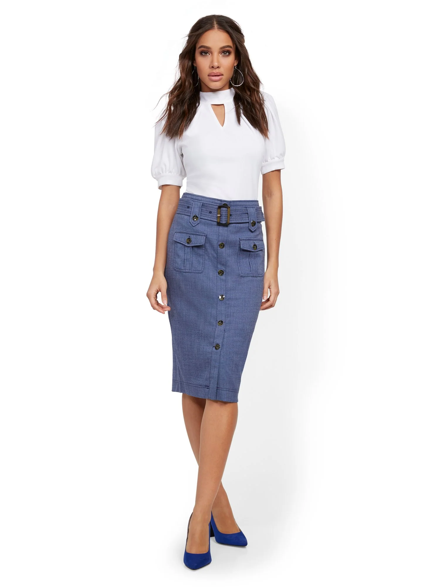 Blue Cargo-Pocket Pencil Skirt - 7th Avenue - Image 4