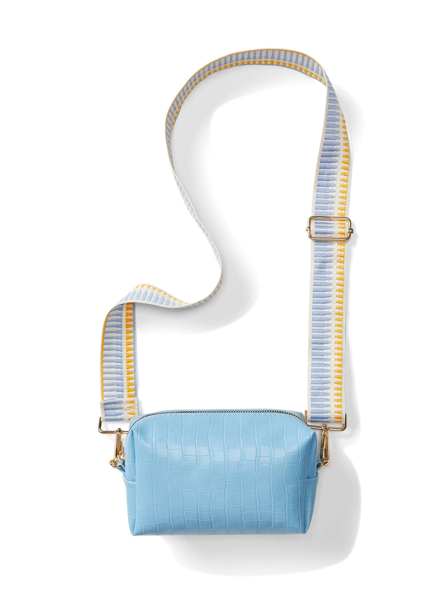 Blue Croc-Embossed Crossbody Bag