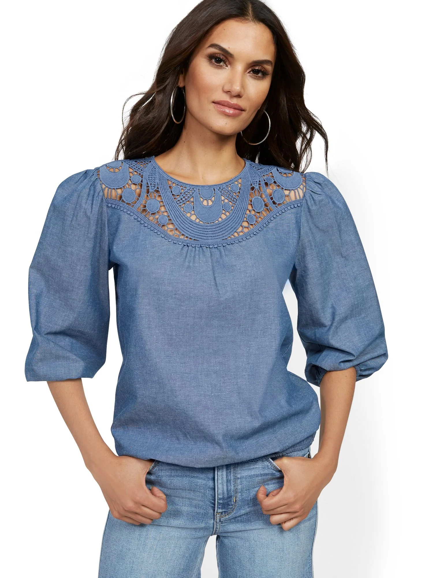 Blue Crochet-Inset Blouse - Image 2