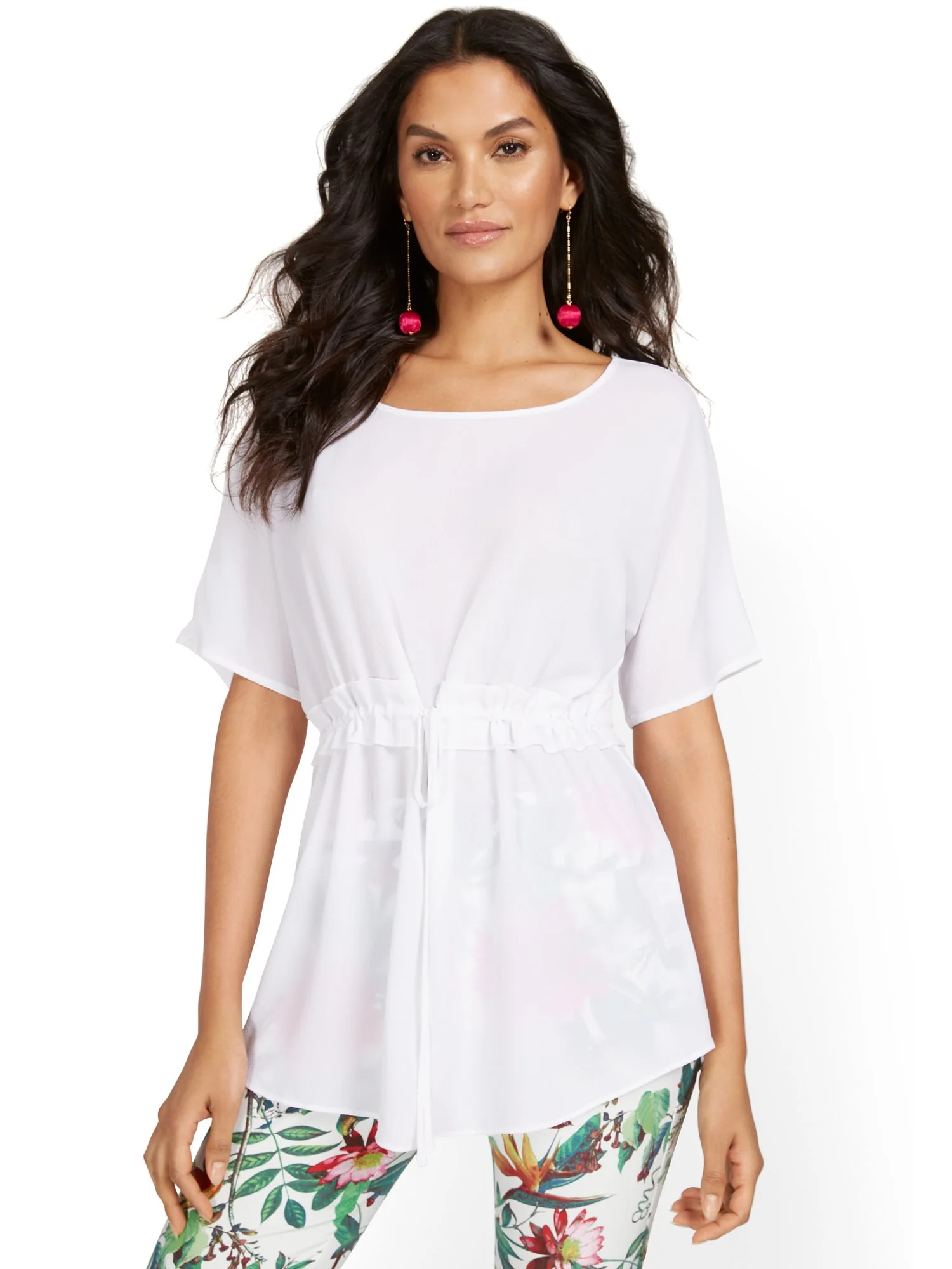 Boat-Neck Short-Sleeve Drawstring Top - Image 2