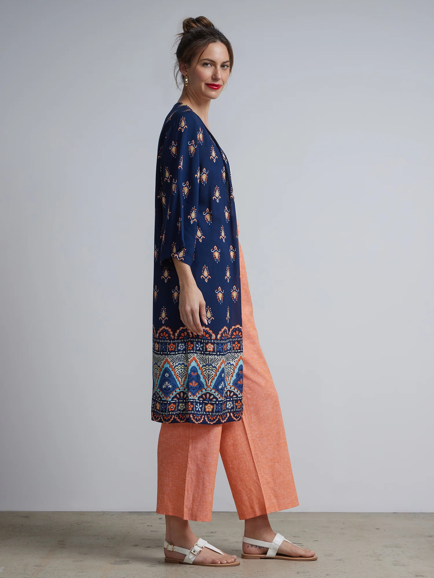 Border-Print Open-Front Kimono - Image 2