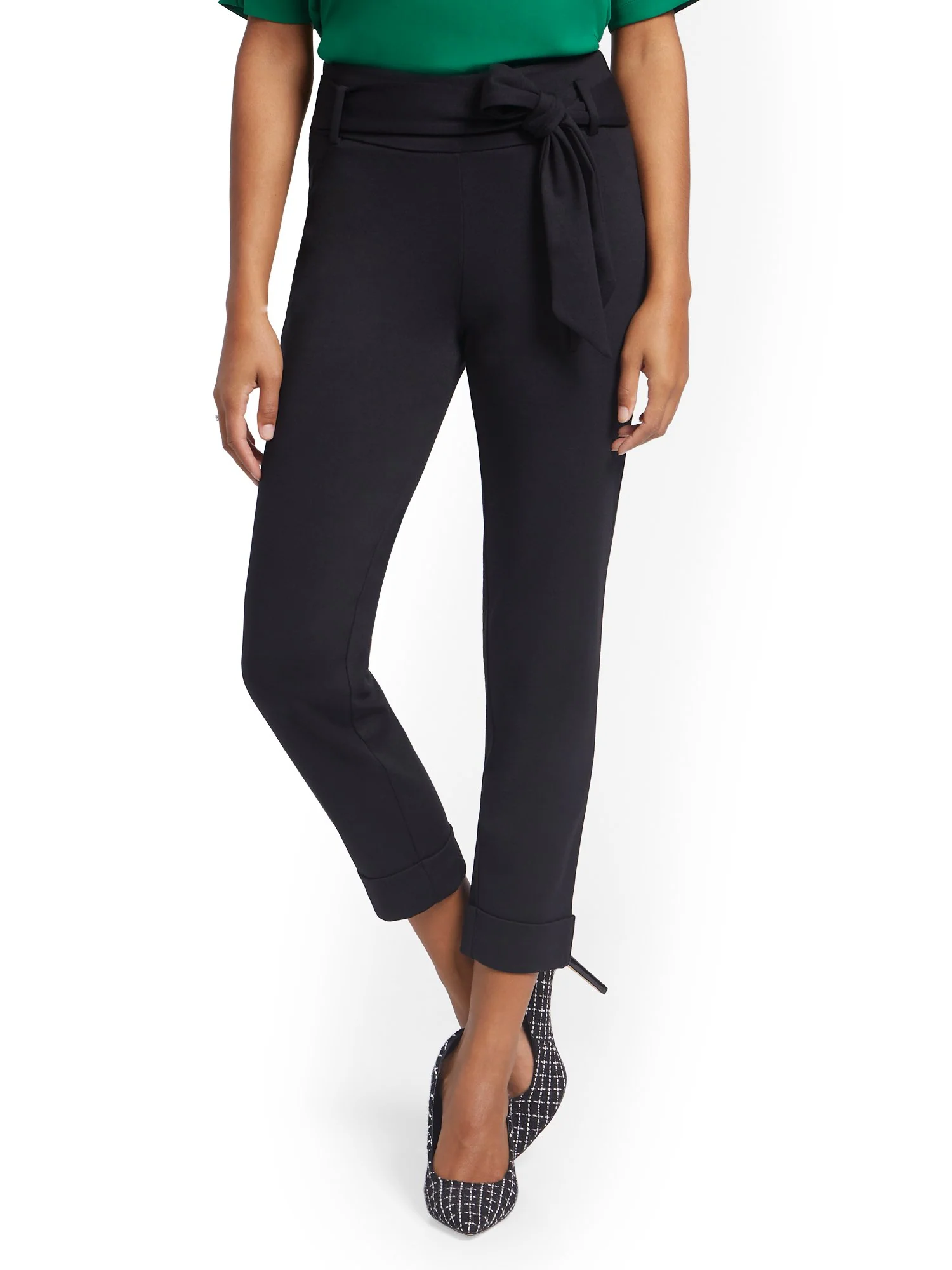 Bow-Accent Pull-On Ankle Pant - Superflex