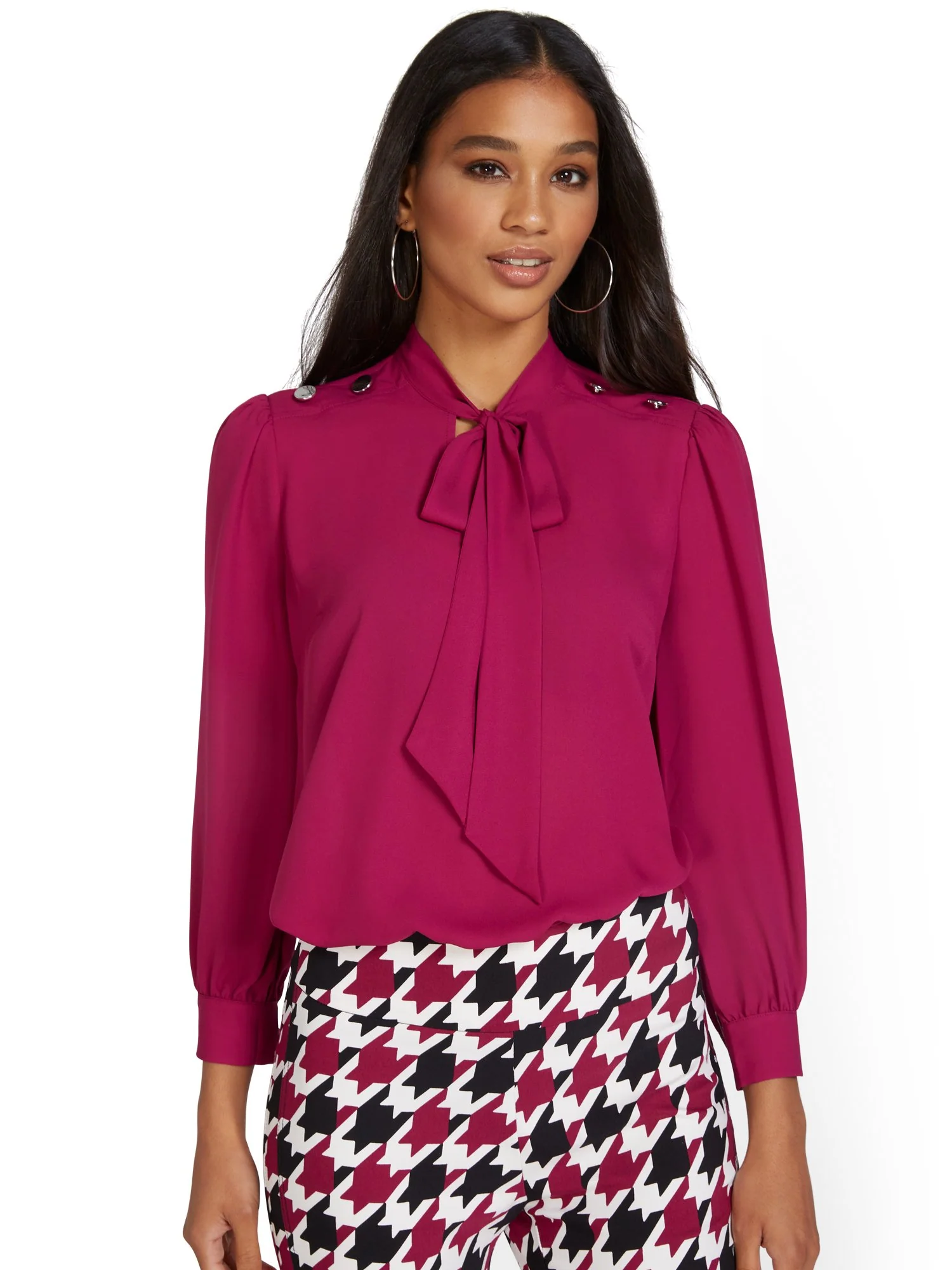 Bow Button-Shoulder Blouse - Image 8