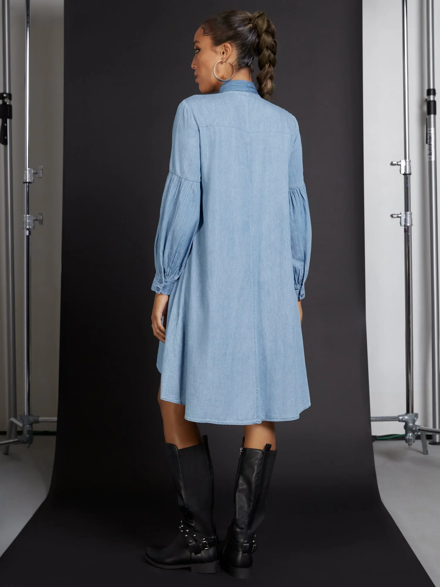 Bow-Detail Poplin Denim Dress - Image 3
