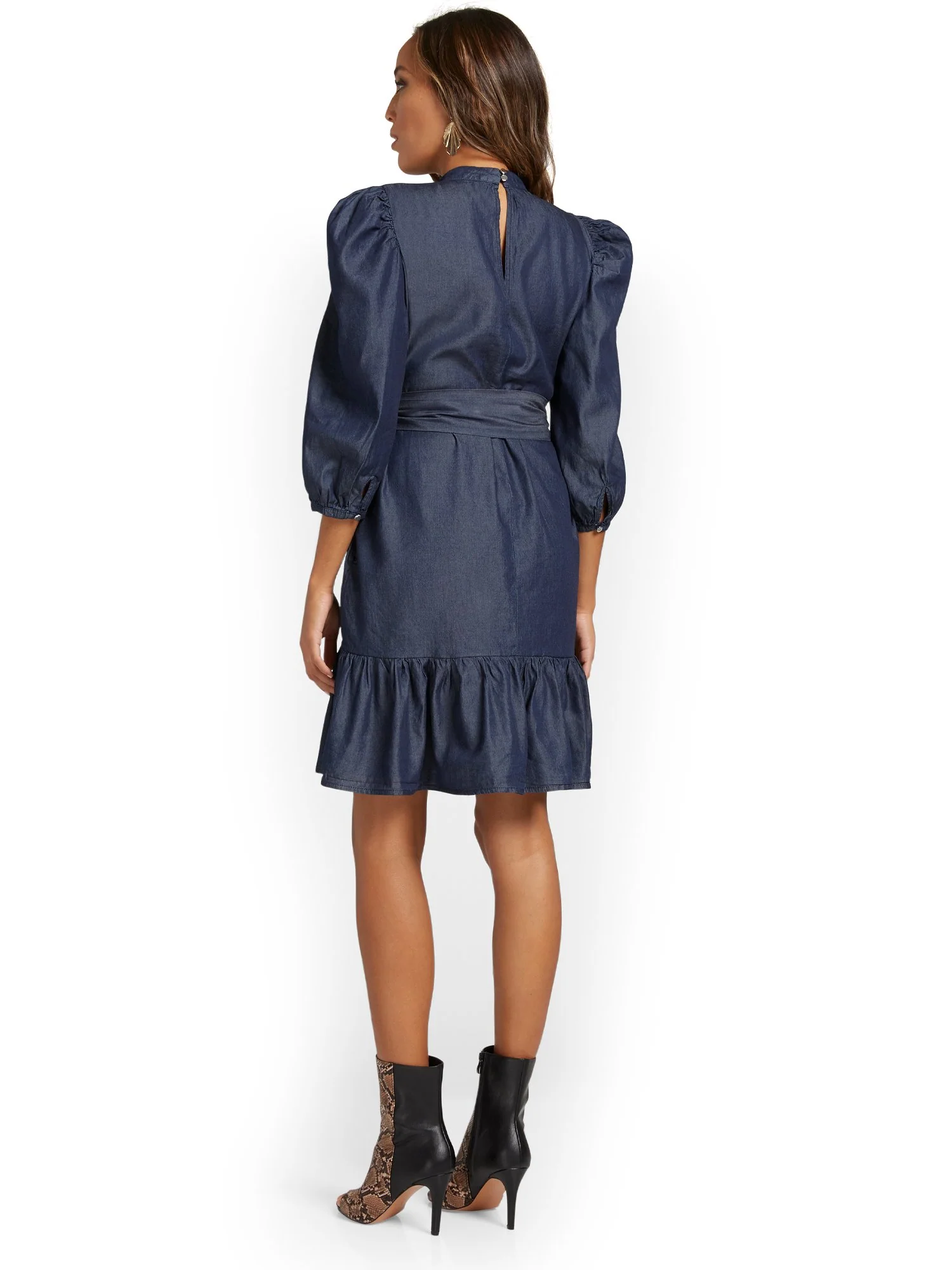 Bow-Detail Puff-Shoulder Tencel Shift Dress - Image 3