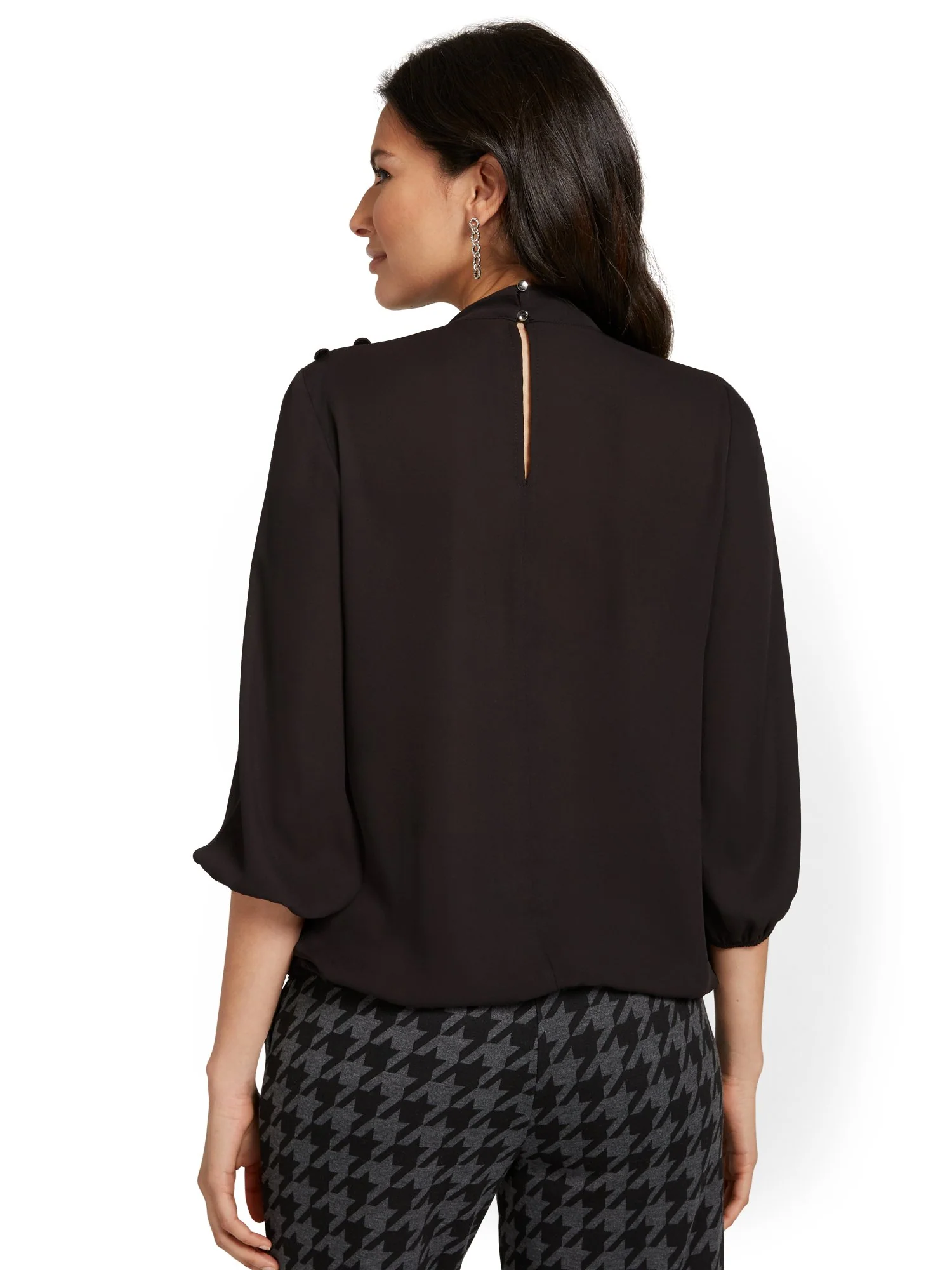 Bow-Front Button-Detail Blouse - Image 3