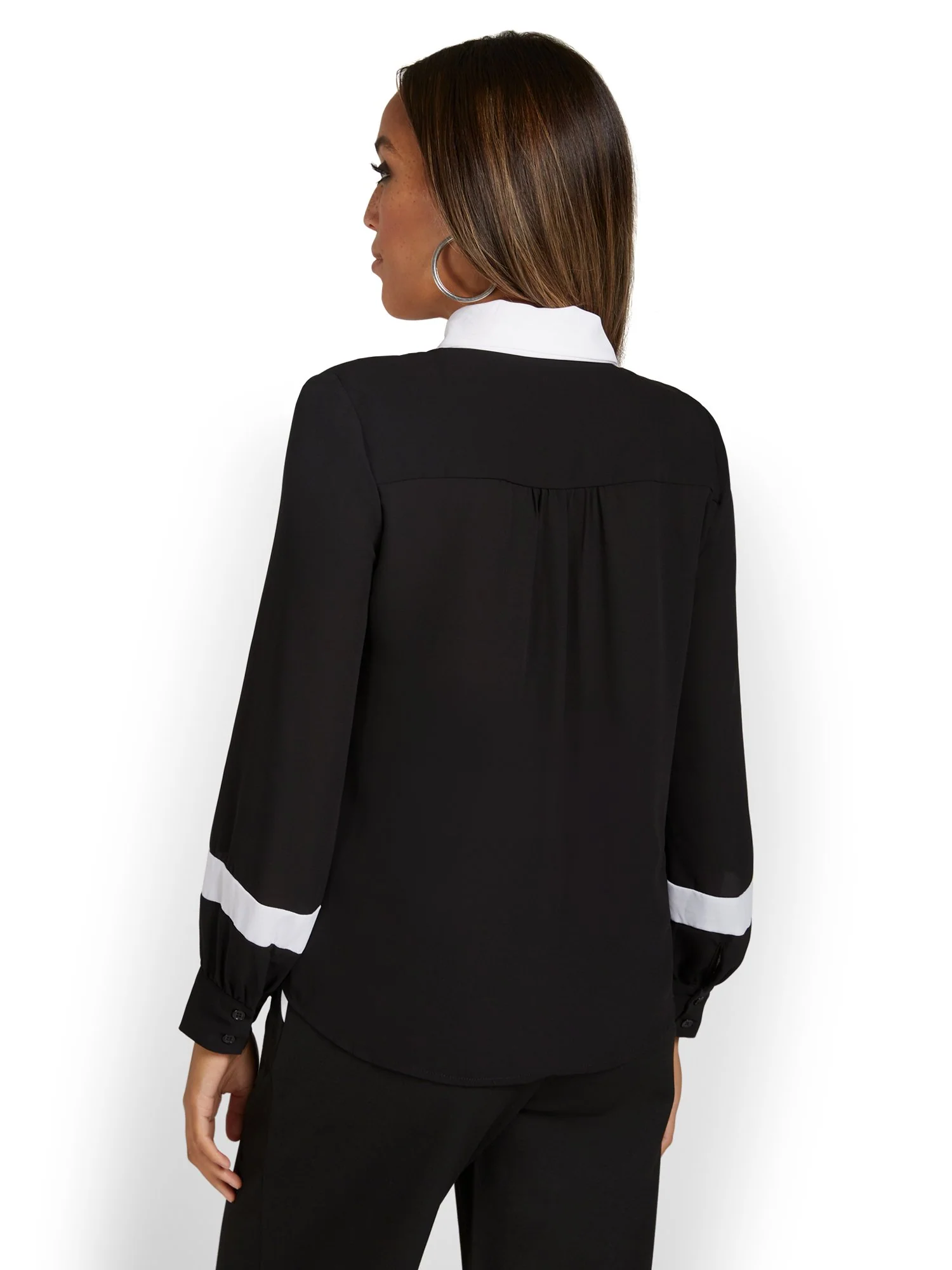 Bow-Front Contrast Blouse - Image 3
