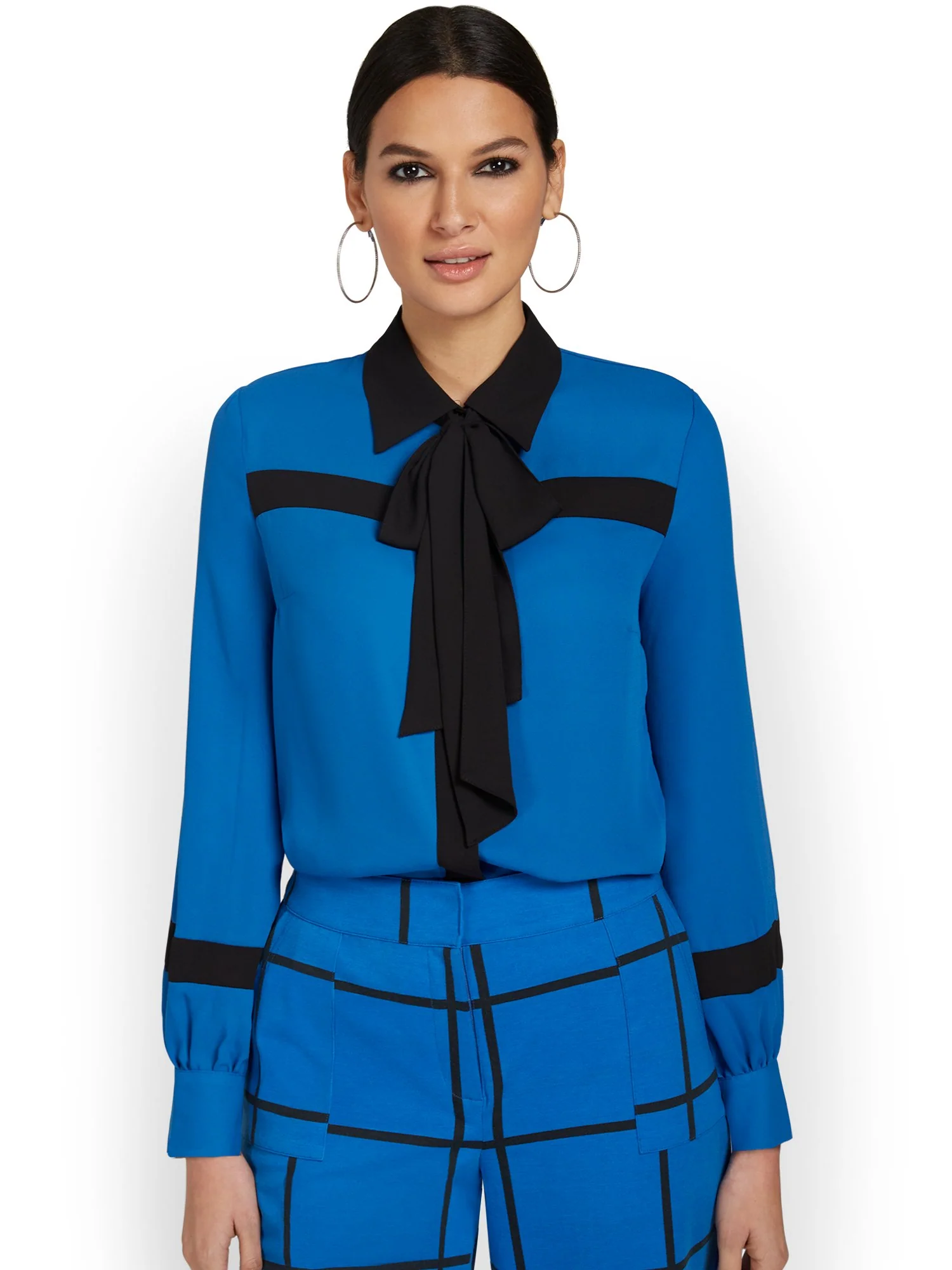 Bow-Front Contrast Blouse - Image 6