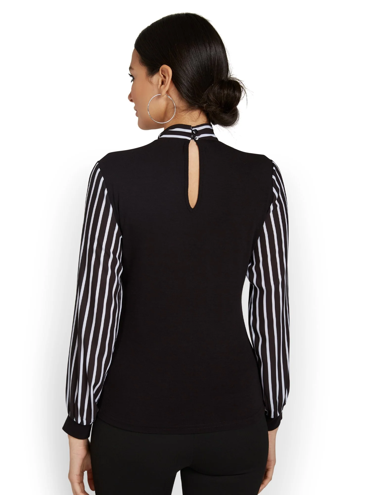 Bow-Front Contrast-Stripe Knit Top - Image 3