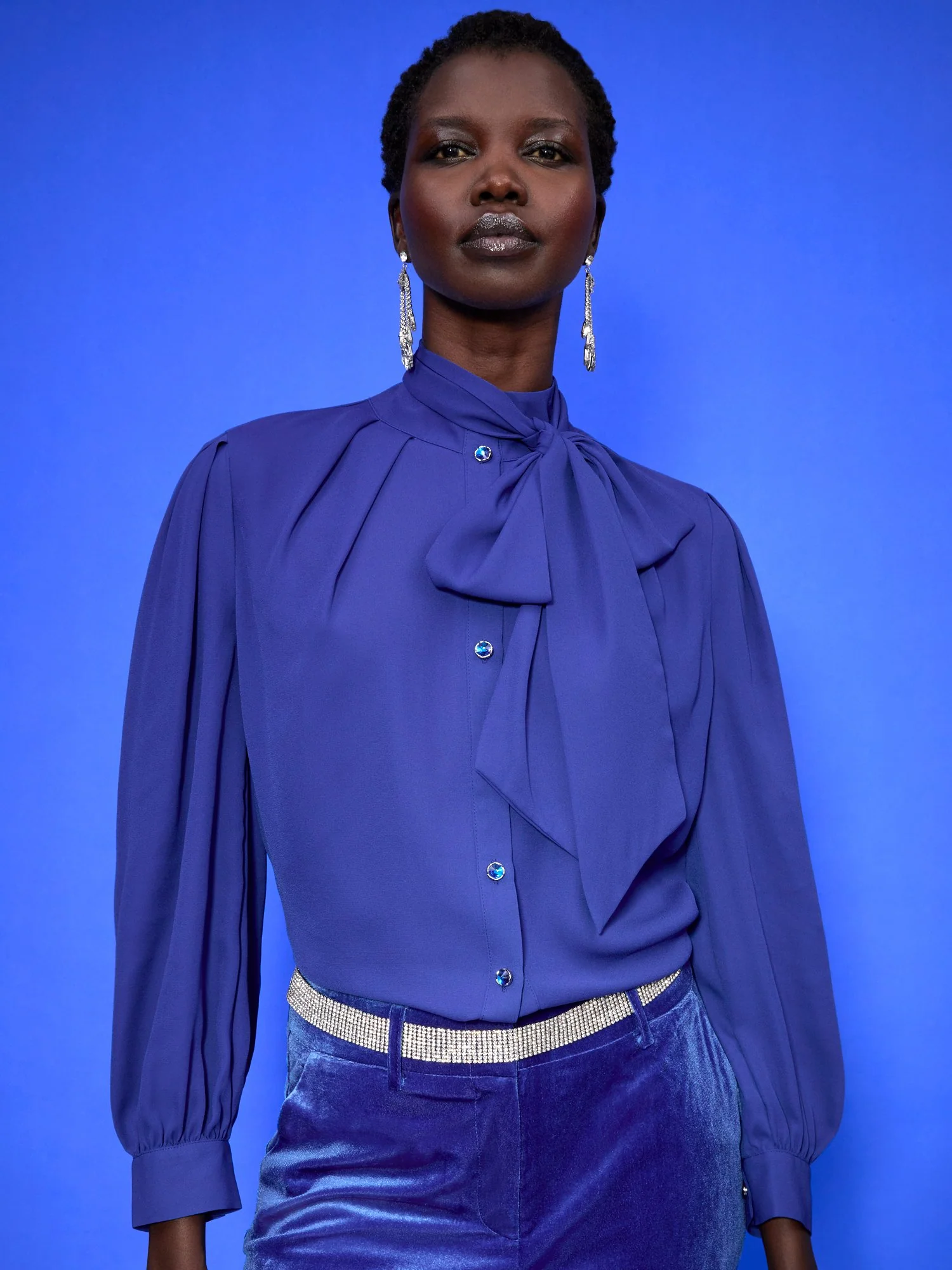 Bow-Neck Jewel-Button Blouse - Image 10