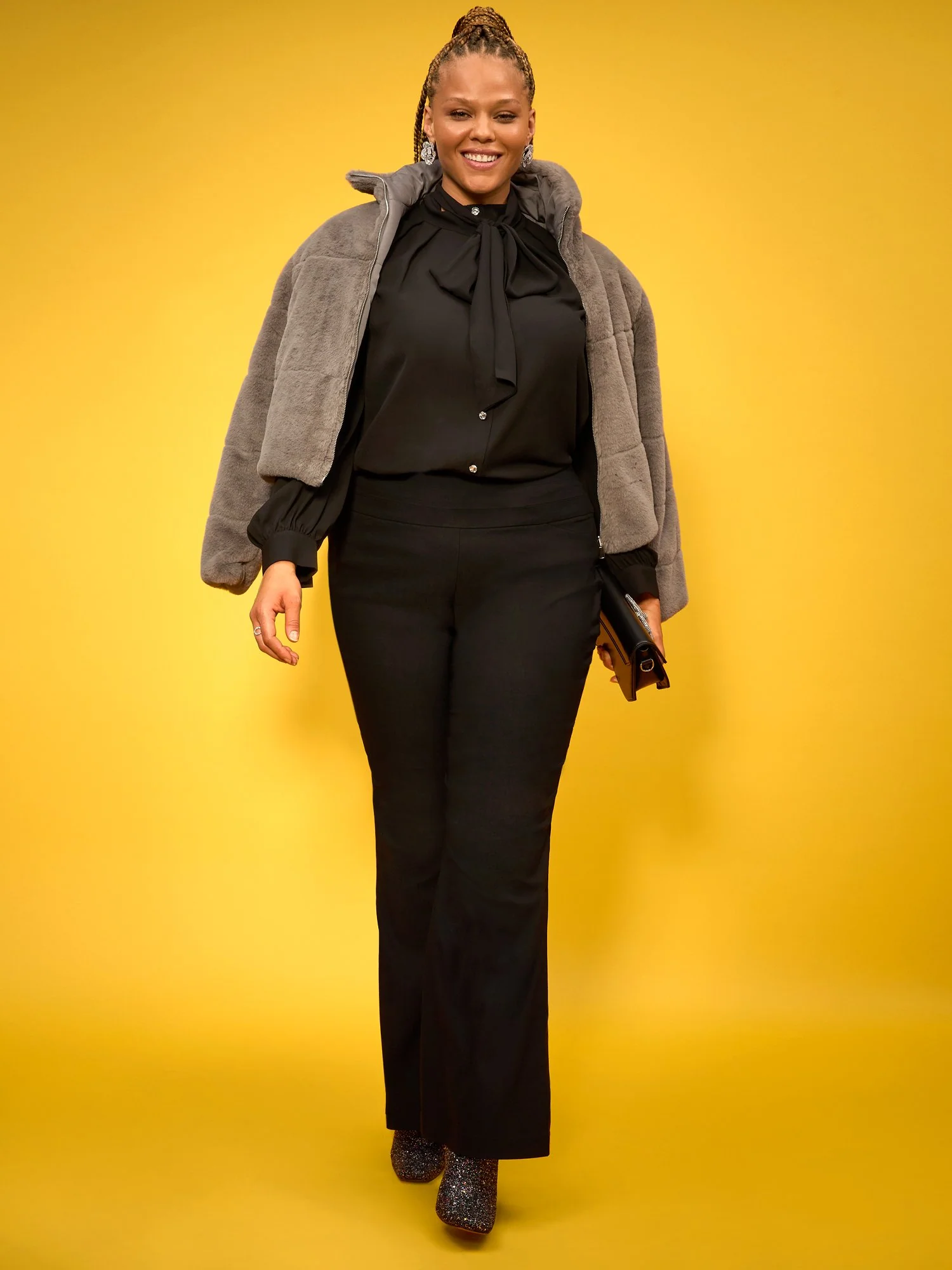 Bow-Neck Jewel-Button Blouse - Image 2