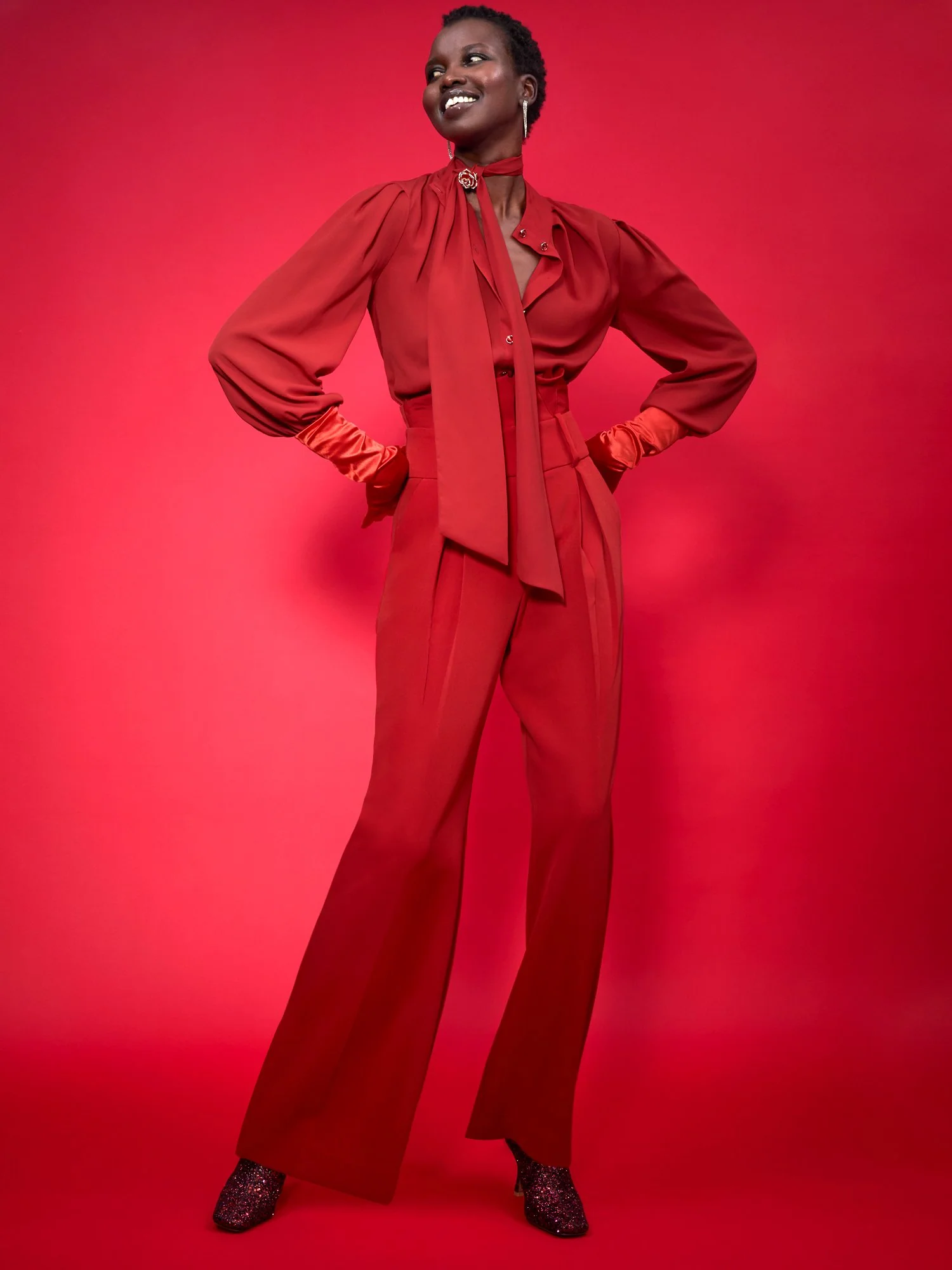 Bow-Neck Jewel-Button Blouse - Image 7