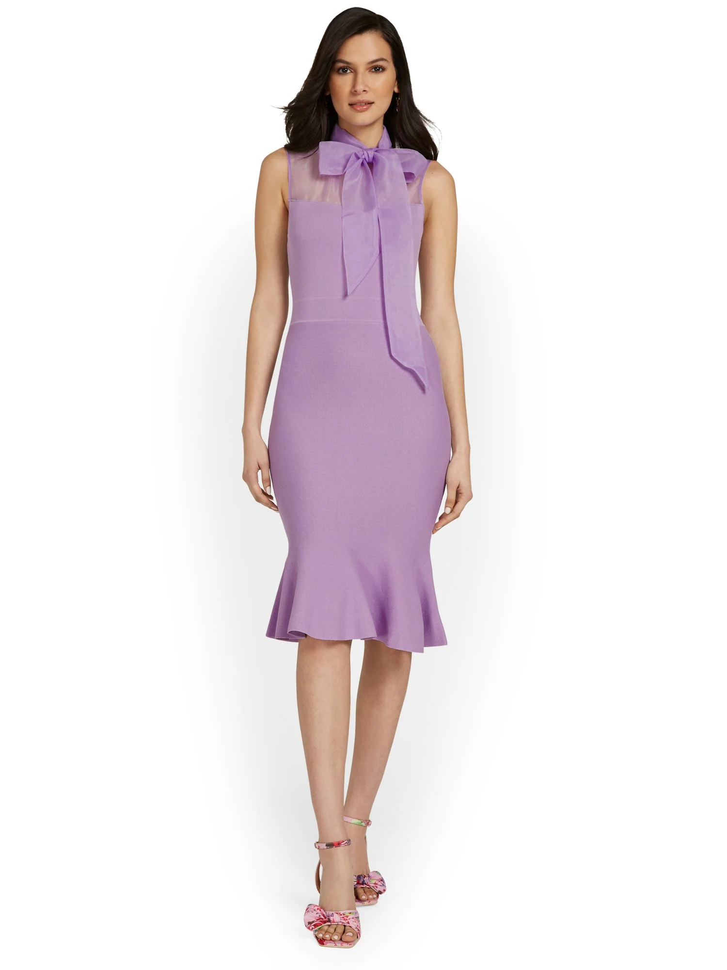 Bow-Neck Trumpet-Hem Sweater Dress - Image 5