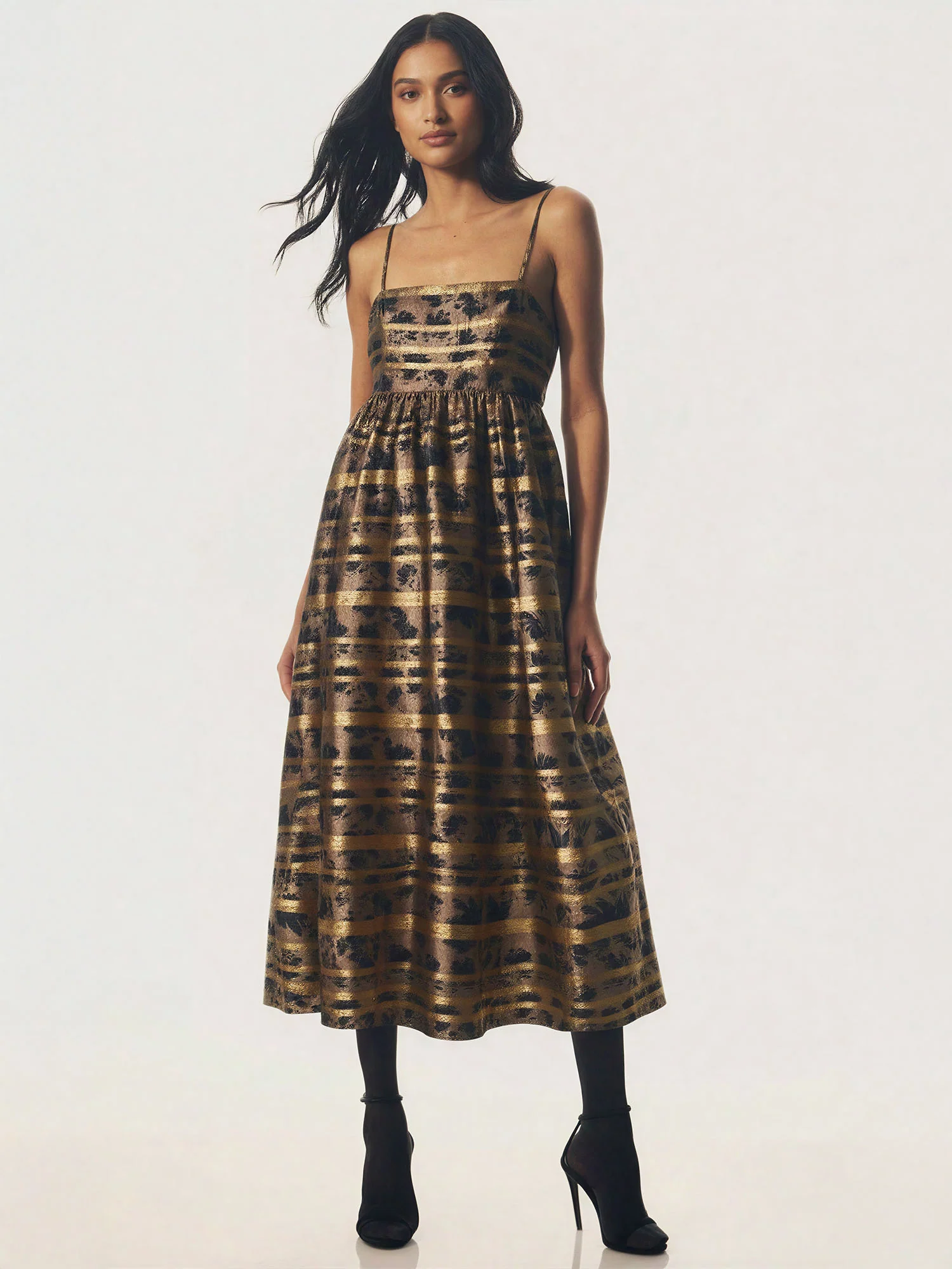 Brocade Spaghetti Strap Midi Dress