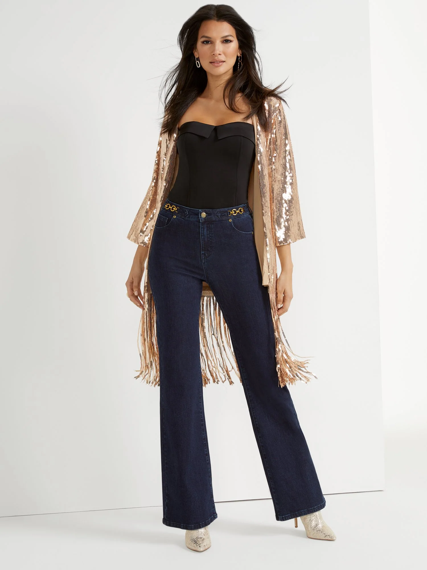 Buckle-Detail Wide-Leg Jeans