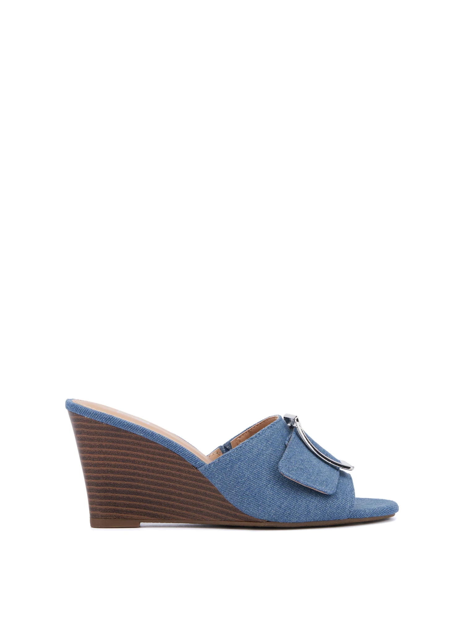 Buckle-Front Mule Wedge - Denim - Image 5