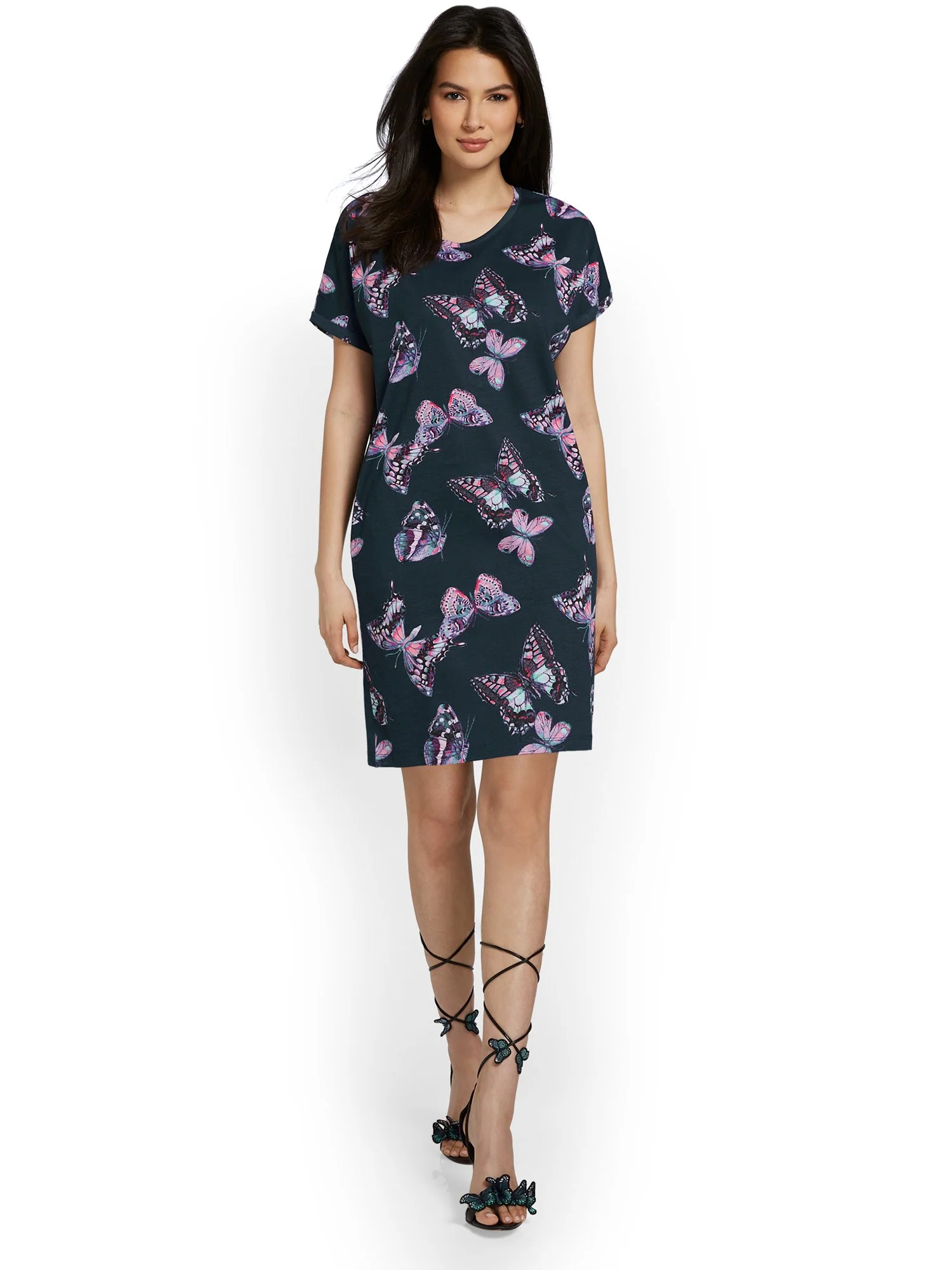 Butterfly-Print Crewneck Perfect Tee Dress - Image 4