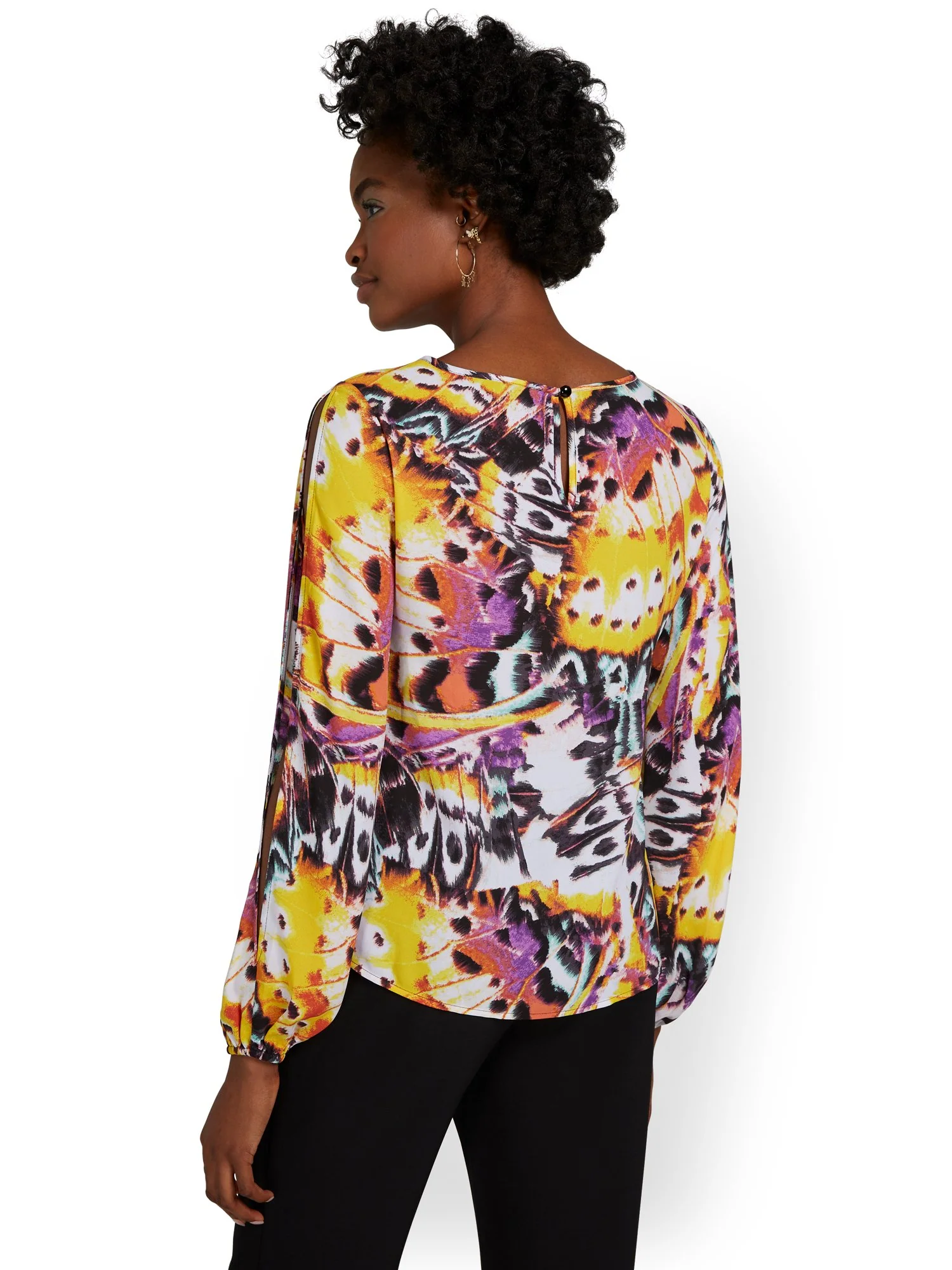 Butterfly-Print Open-Sleeve Blouse - Image 3
