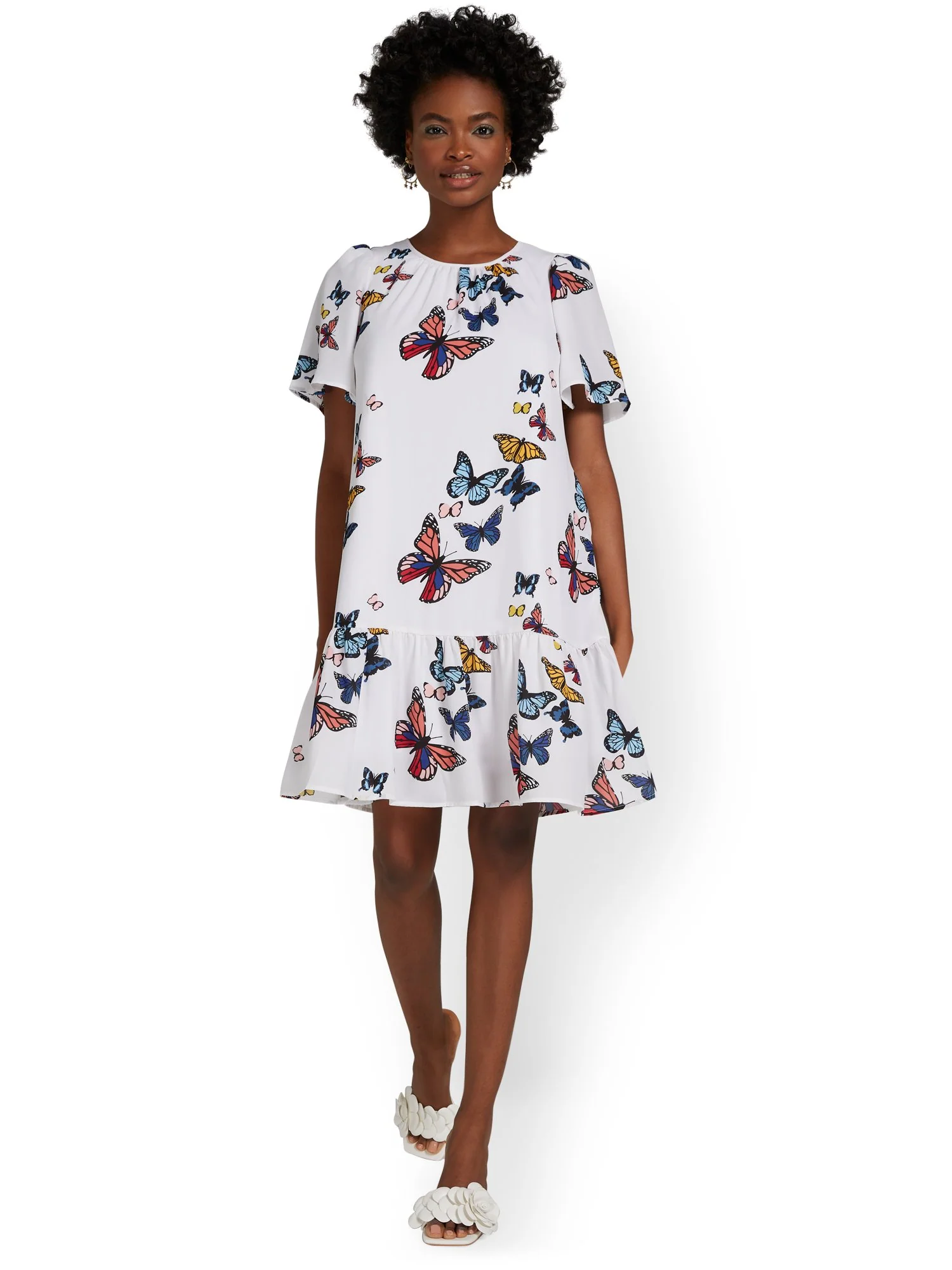Butterfly-Print Shift Dress