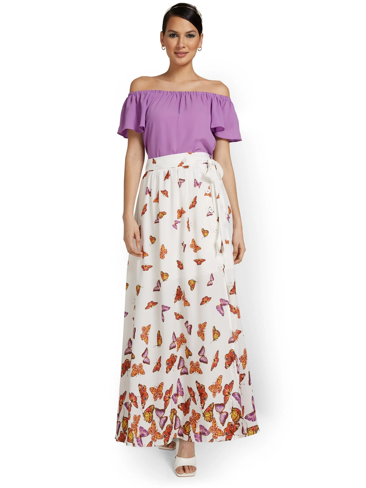 Butterfly-Print Tie-Waist Maxi Skirt - Image 4